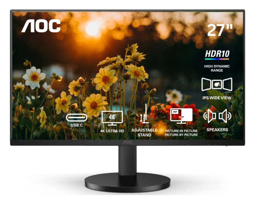 AOC U27B3CF 27-Inch 4K UHD USB-C Monitor - IPS HDR10 65W Power Delivery
