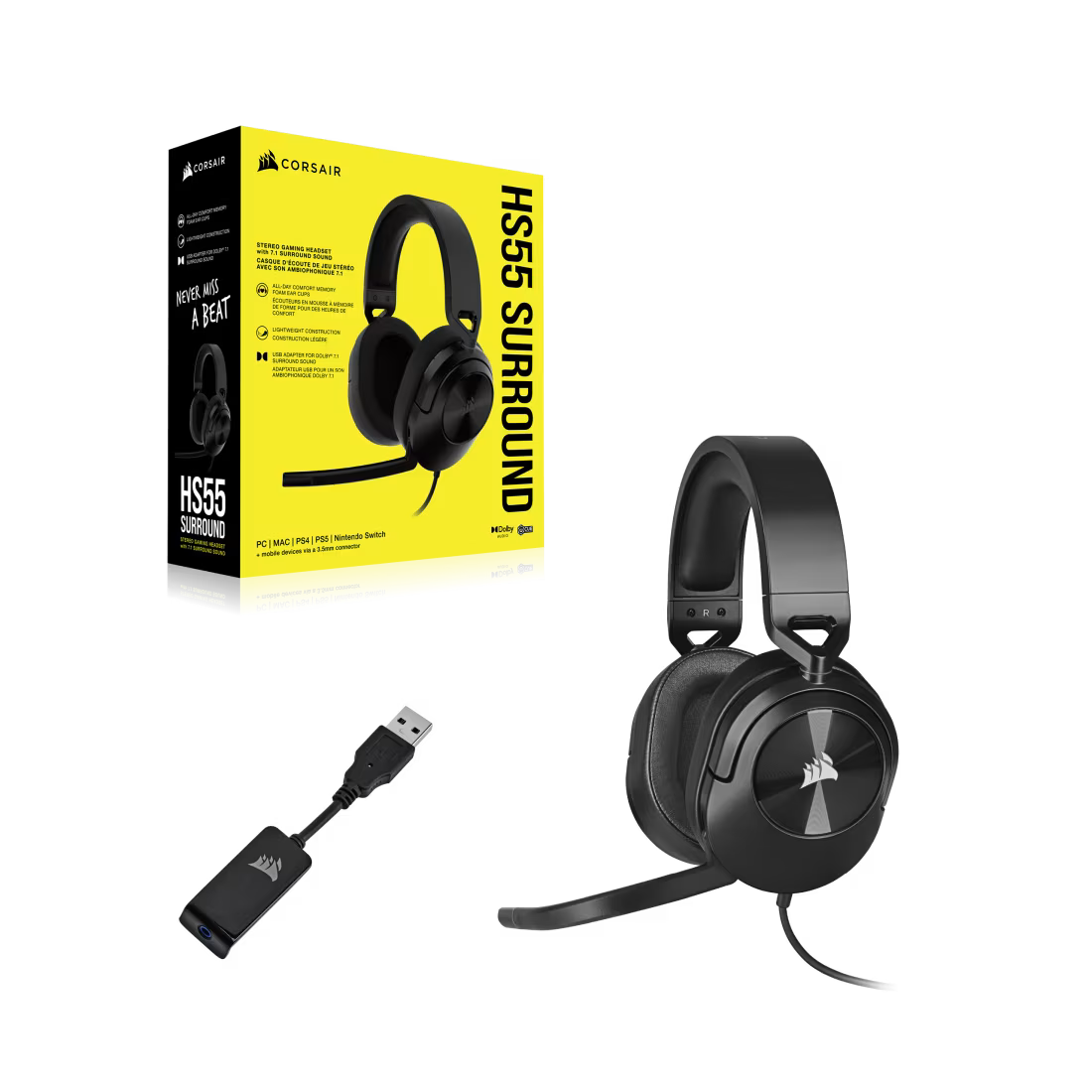 CORSAIR HS55 SURROUND Wired Gaming Headset Carbon - CA-9011265-AP