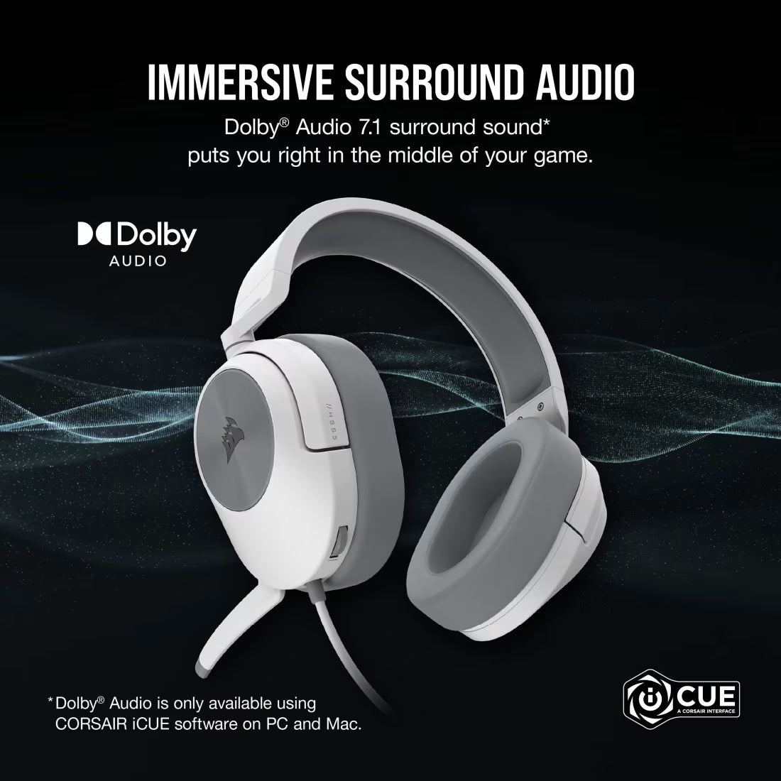 CORSAIR HS55 SURROUND Wired Gaming Headset White - CA-9011266-AP