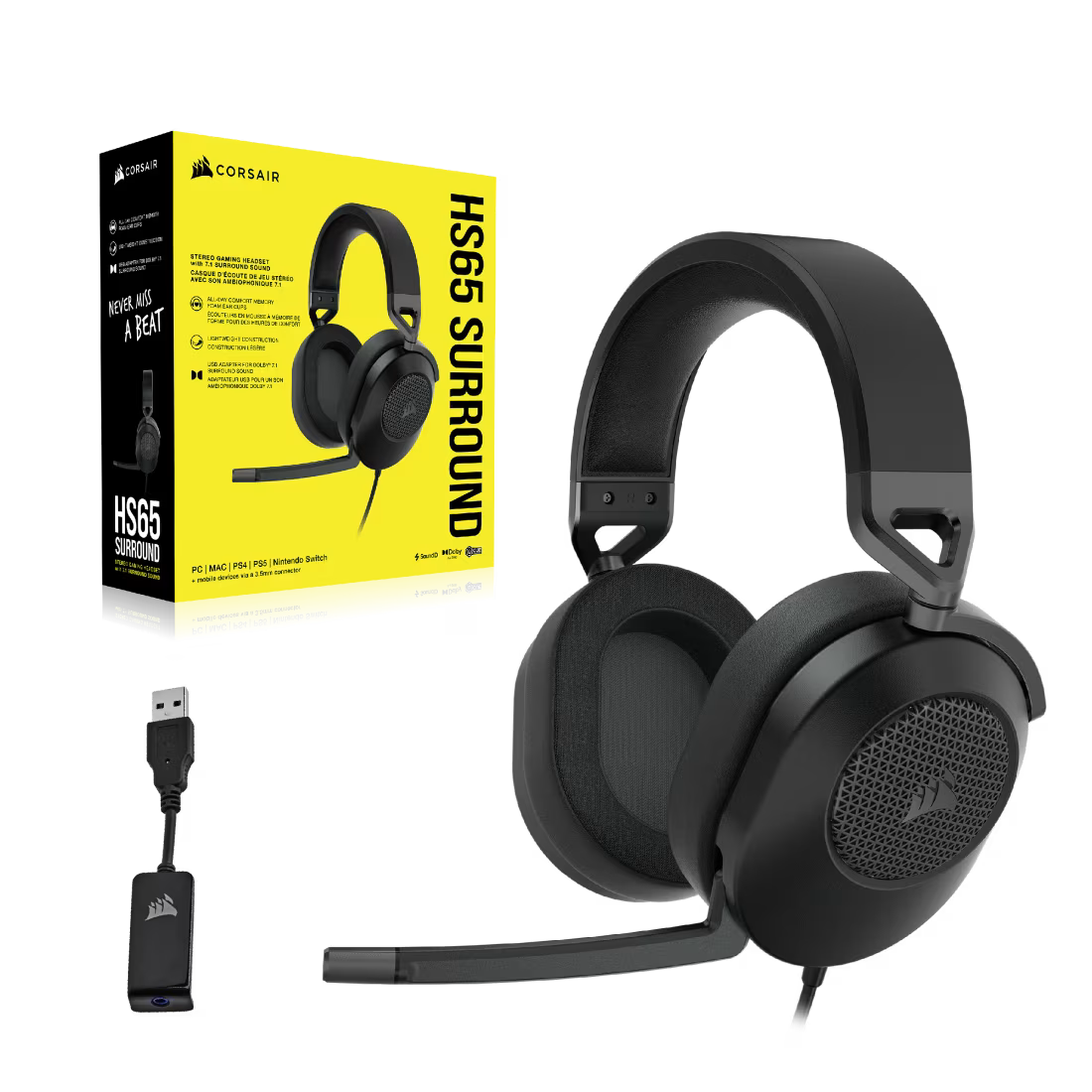 CORSAIR HS65 SURROUND Wired Gaming Headset Carbon - CA-9011270-AP