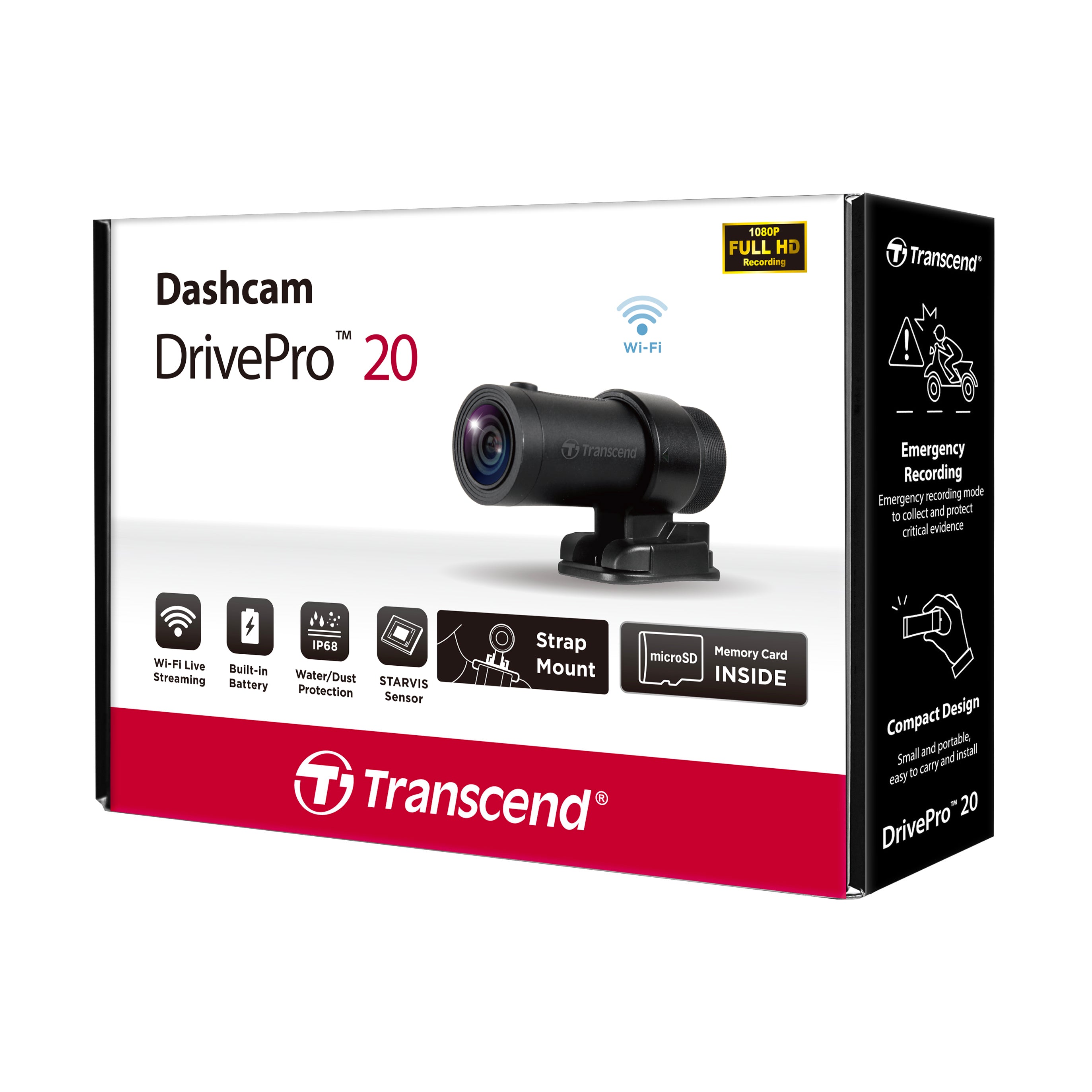 Transcend DrivePro 20B 64GB Motorcycle Dashcam and Compact POV Camera