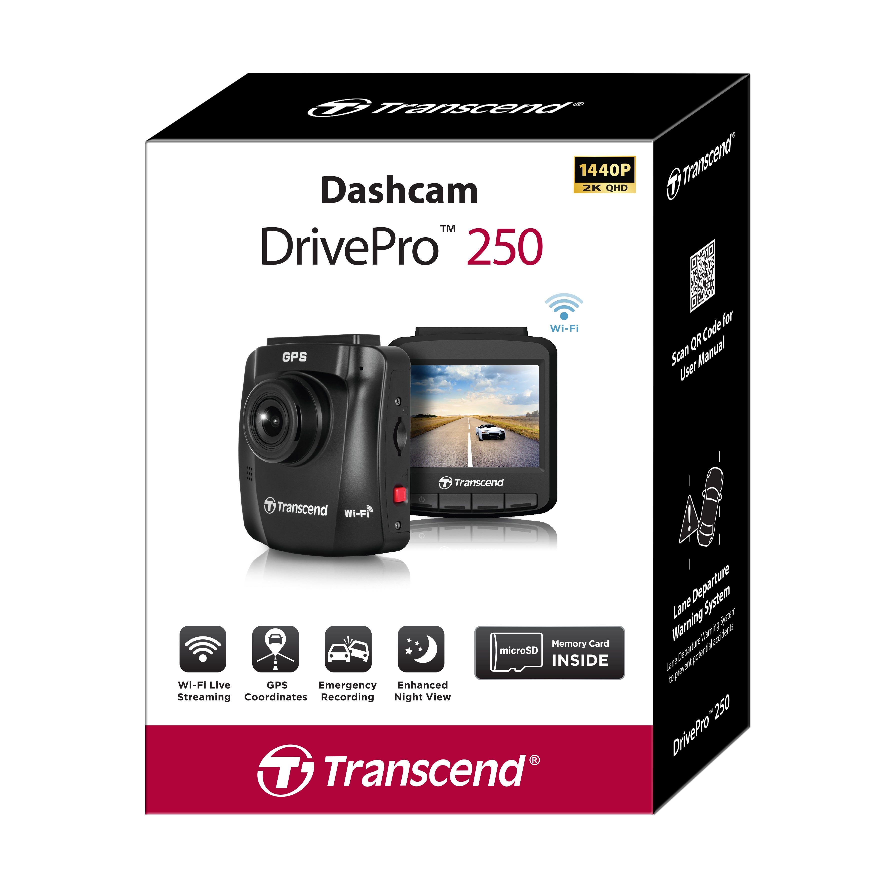 Transcend DrivePro 250 64GB 2K QHD GPS Dashcam