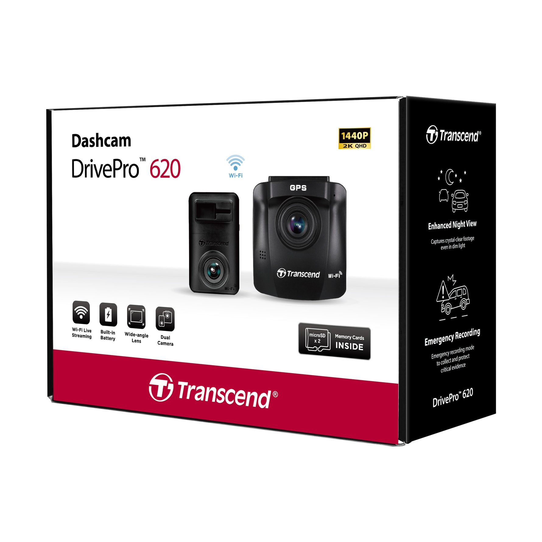 Transcend DrivePro 620 Dual Camera Dashcam with 2 × 64GB Cards