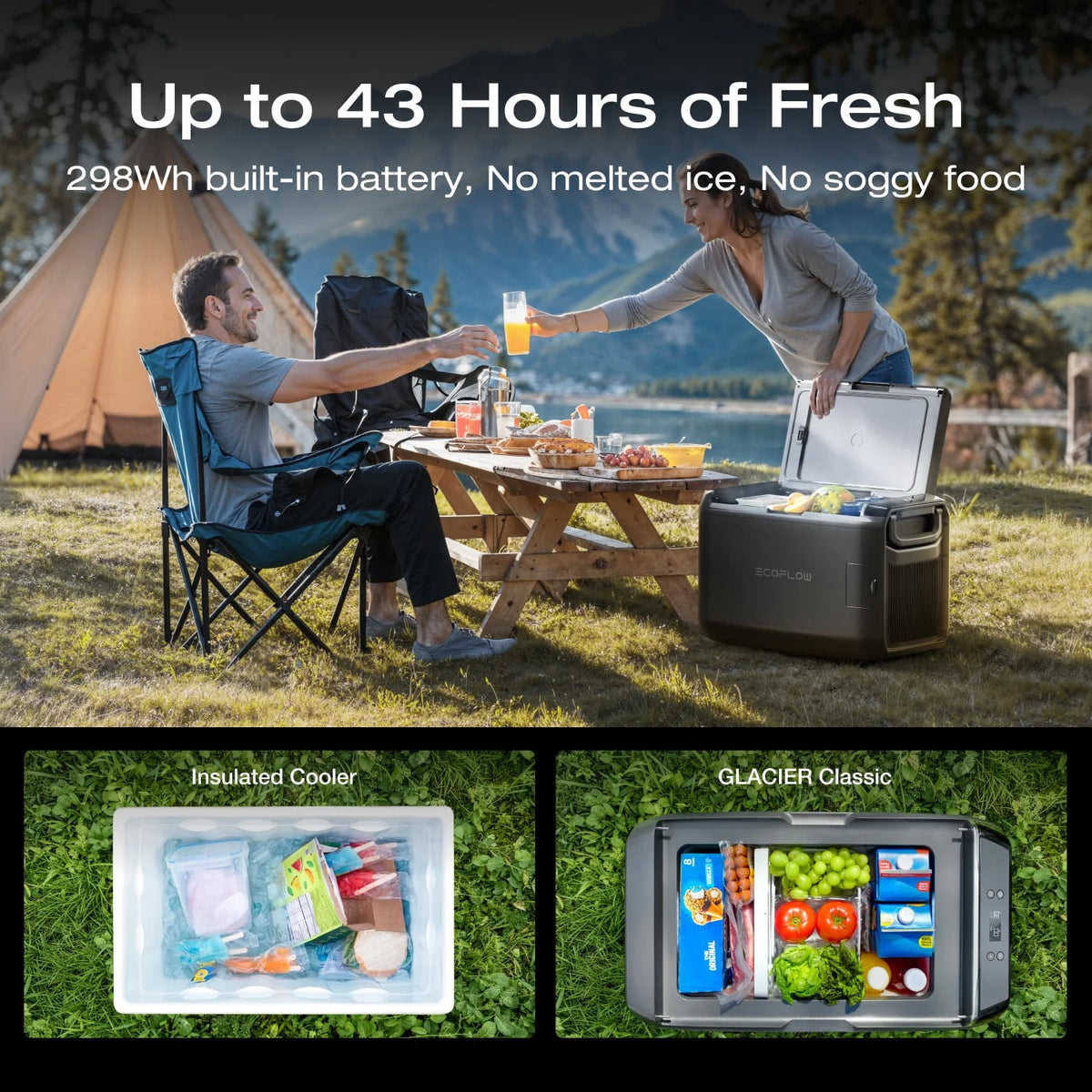 EcoFlow GLACIER Classic 45L Dual-Zone Fridge Freezer + 298Wh Plug-In Battery