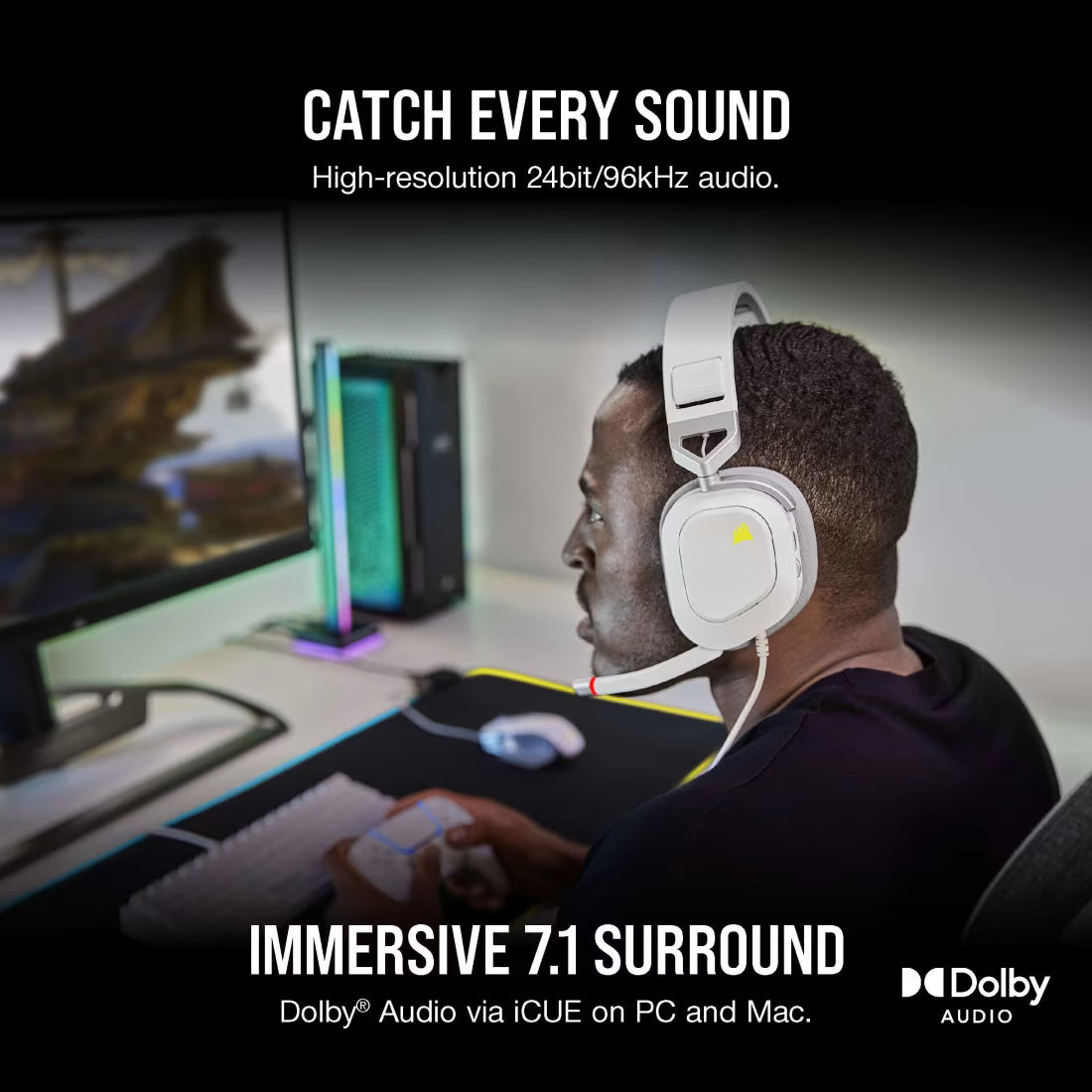 CORSAIR HS80 RGB USB Wired Gaming Headset White - CA-9011238-AP