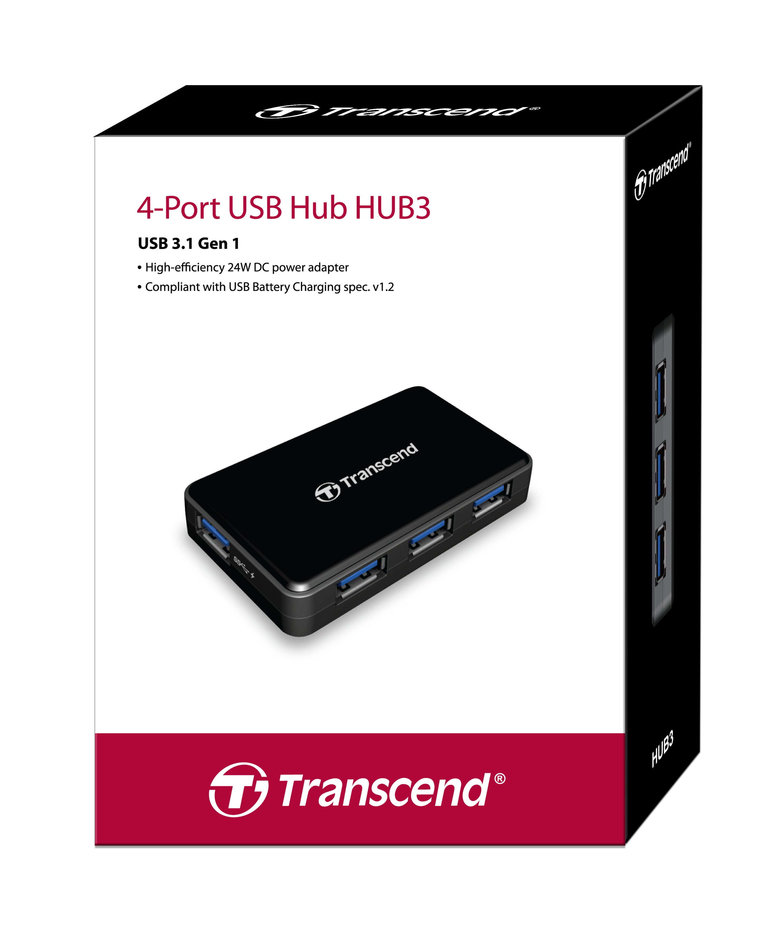 Transcend HUB3 4-Port USB 3.1 Gen 1 Hub Black