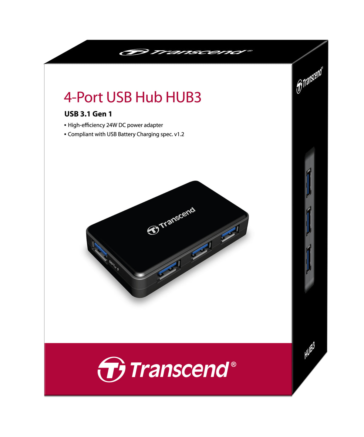 Transcend HUB3 4-Port USB 3.1 Gen 1 Hub Black