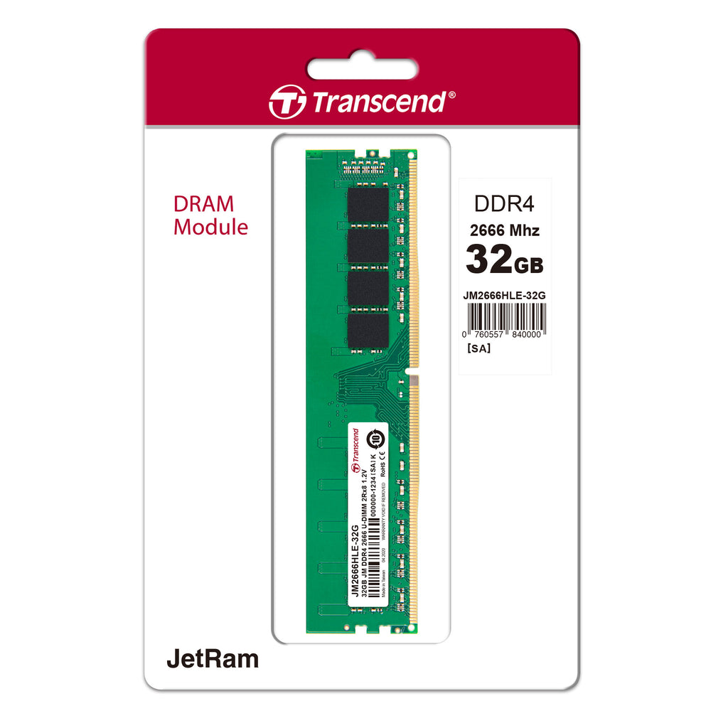 Transcend JetRam 32GB DDR4-2666 U-DIMM Desktop Memory