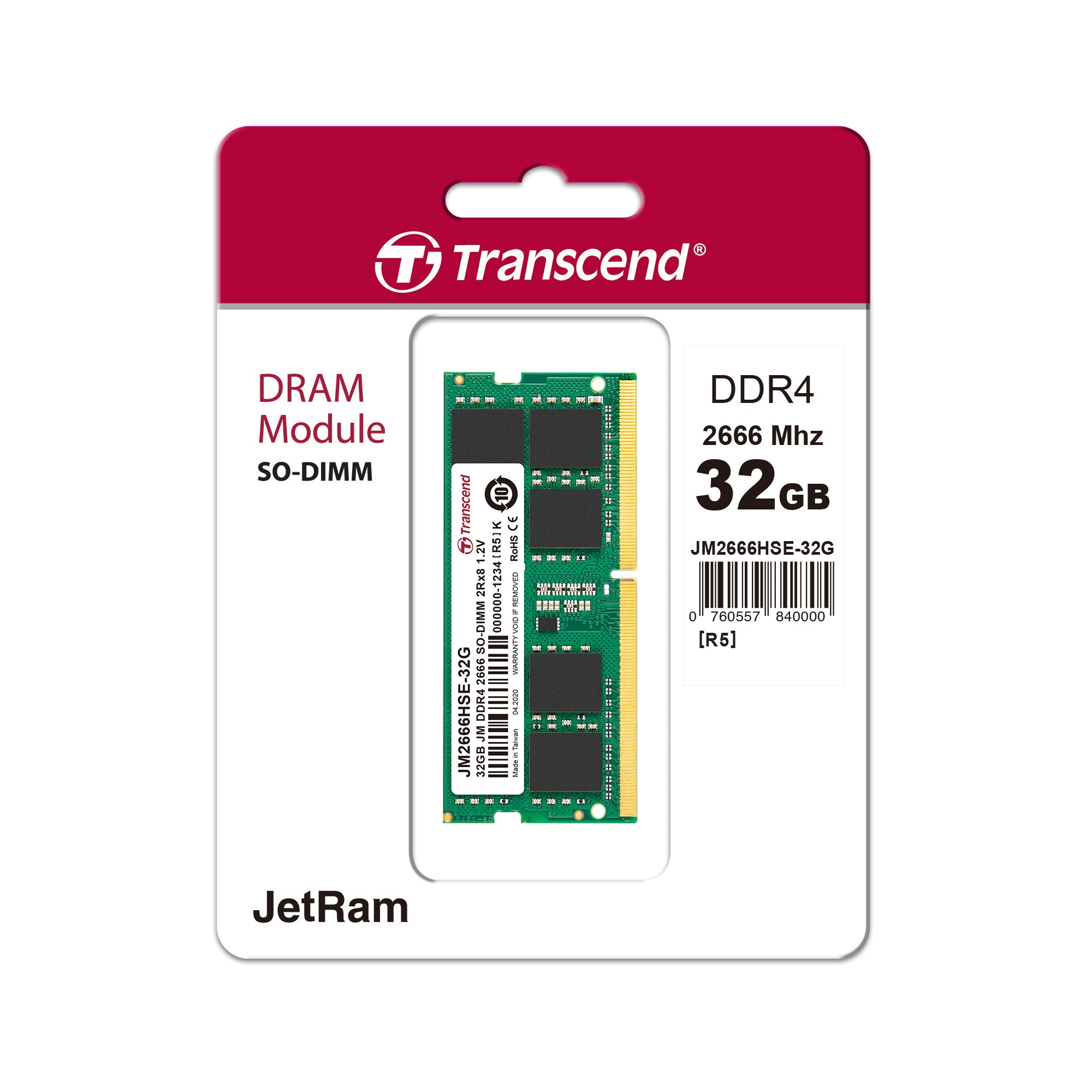 Transcend JetRam 32GB DDR4-2666 SO-DIMM Notebook Memory