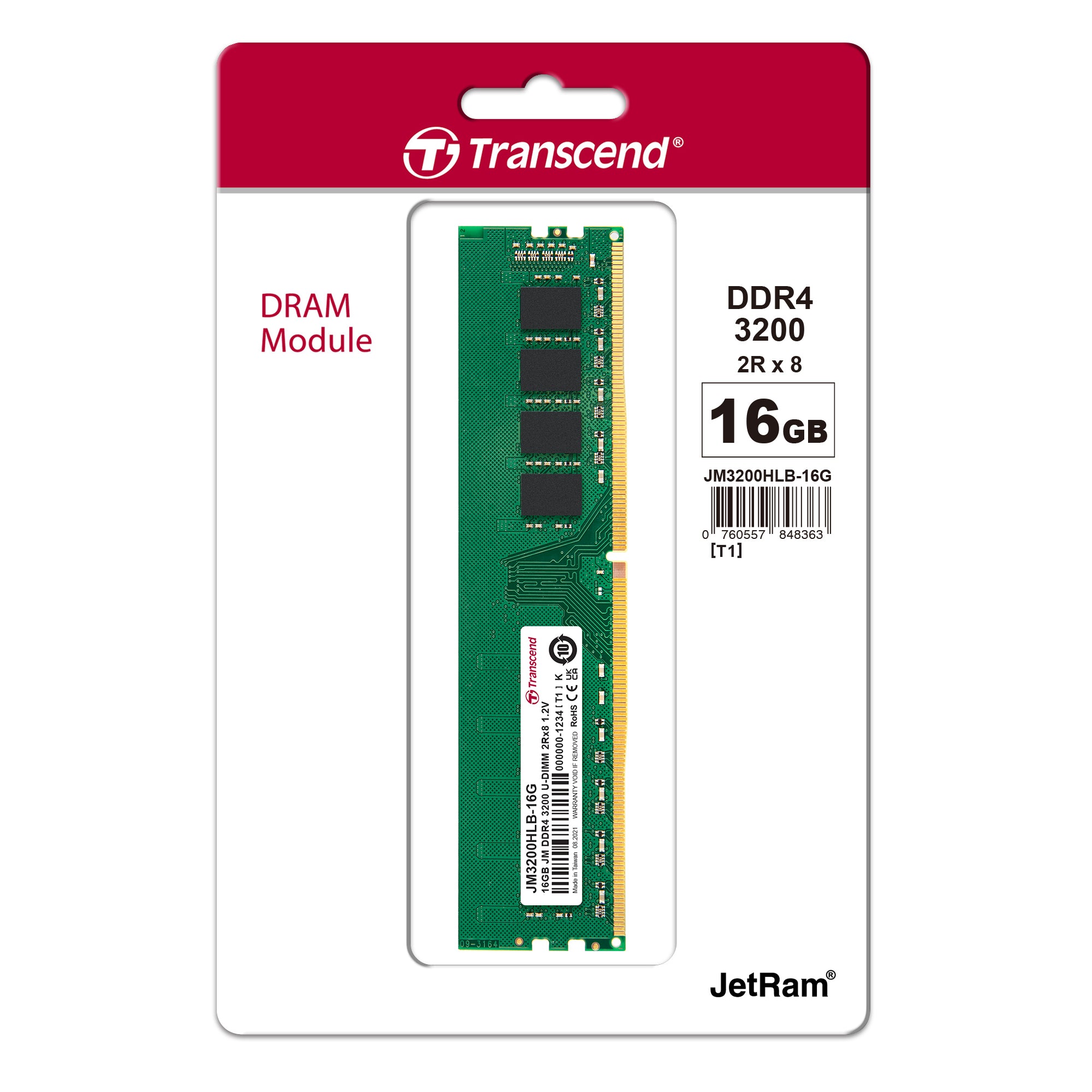 Transcend JetRam 16GB DDR4-3200 U-DIMM Desktop Memory