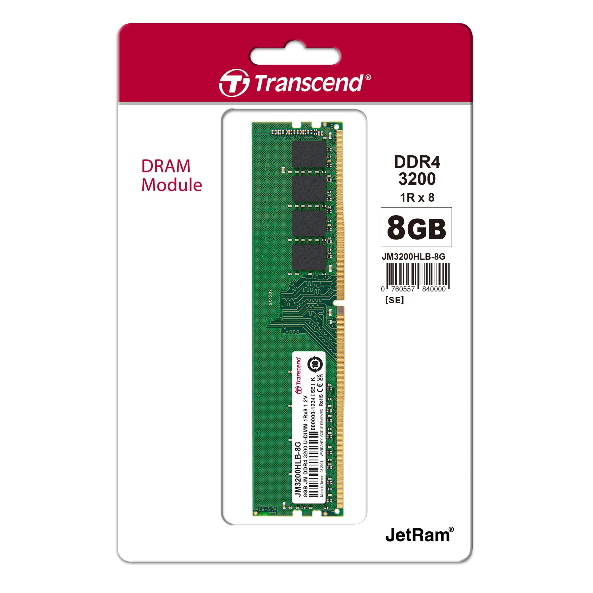 Transcend JetRam 8GB DDR4-3200 U-DIMM Desktop Memory