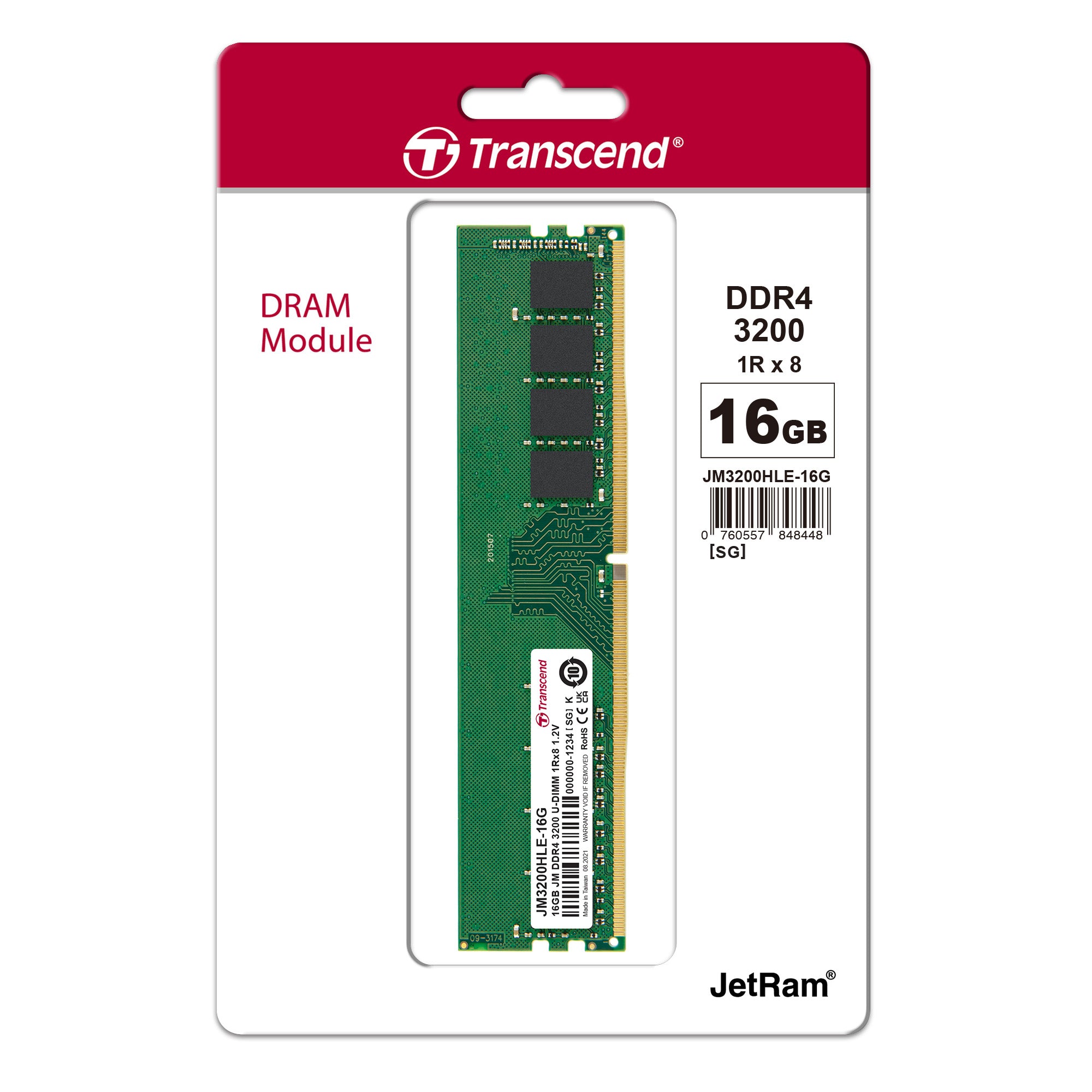 Transcend JetRam 16GB DDR4-3200 U-DIMM Desktop Memory