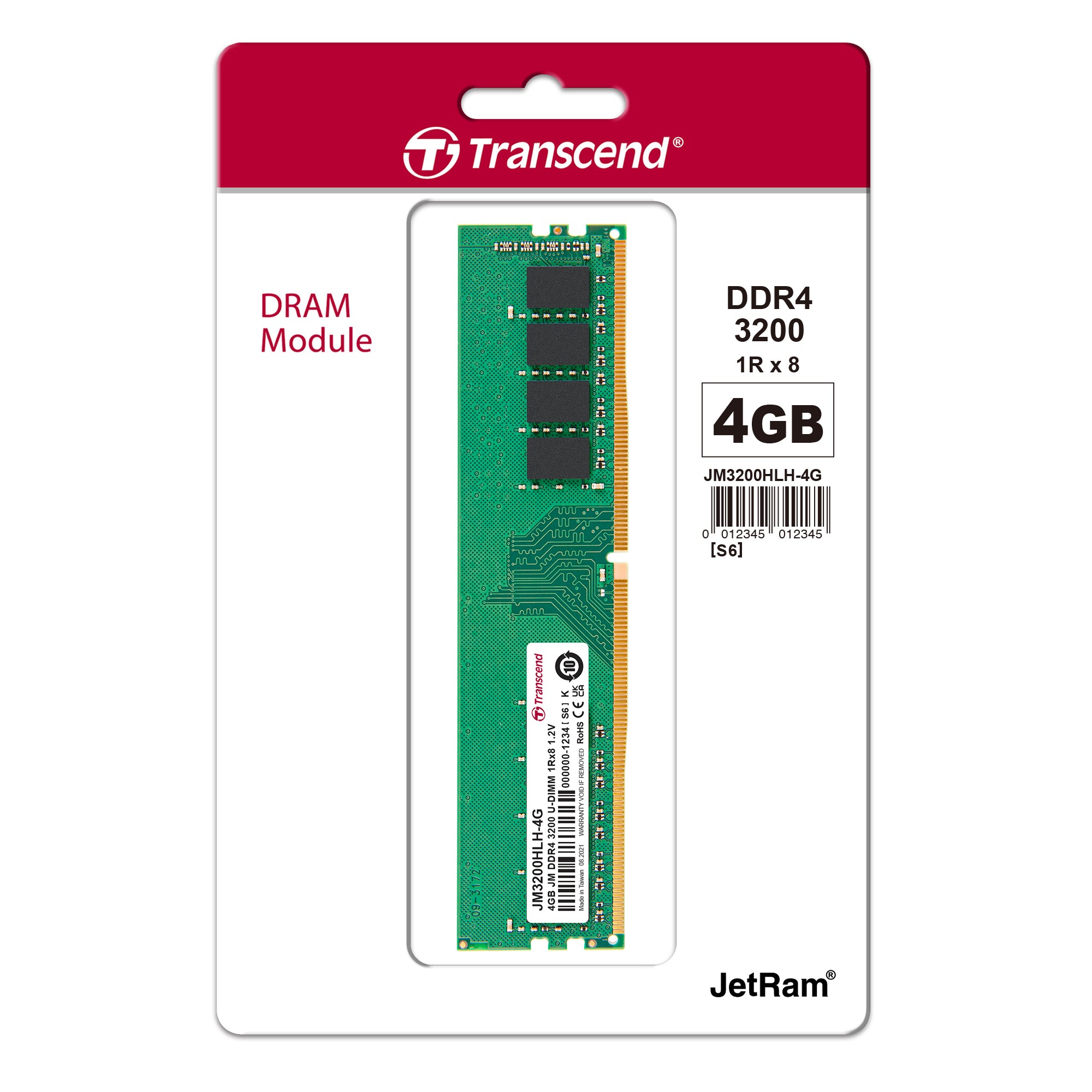 Transcend JetRam 4GB DDR4-3200 U-DIMM Desktop Memory
