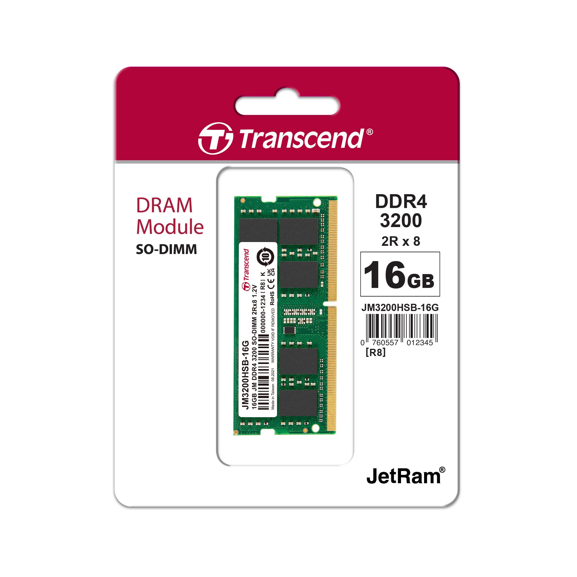Transcend JetRam 16GB DDR4-3200 SO-DIMM Notebook Memory