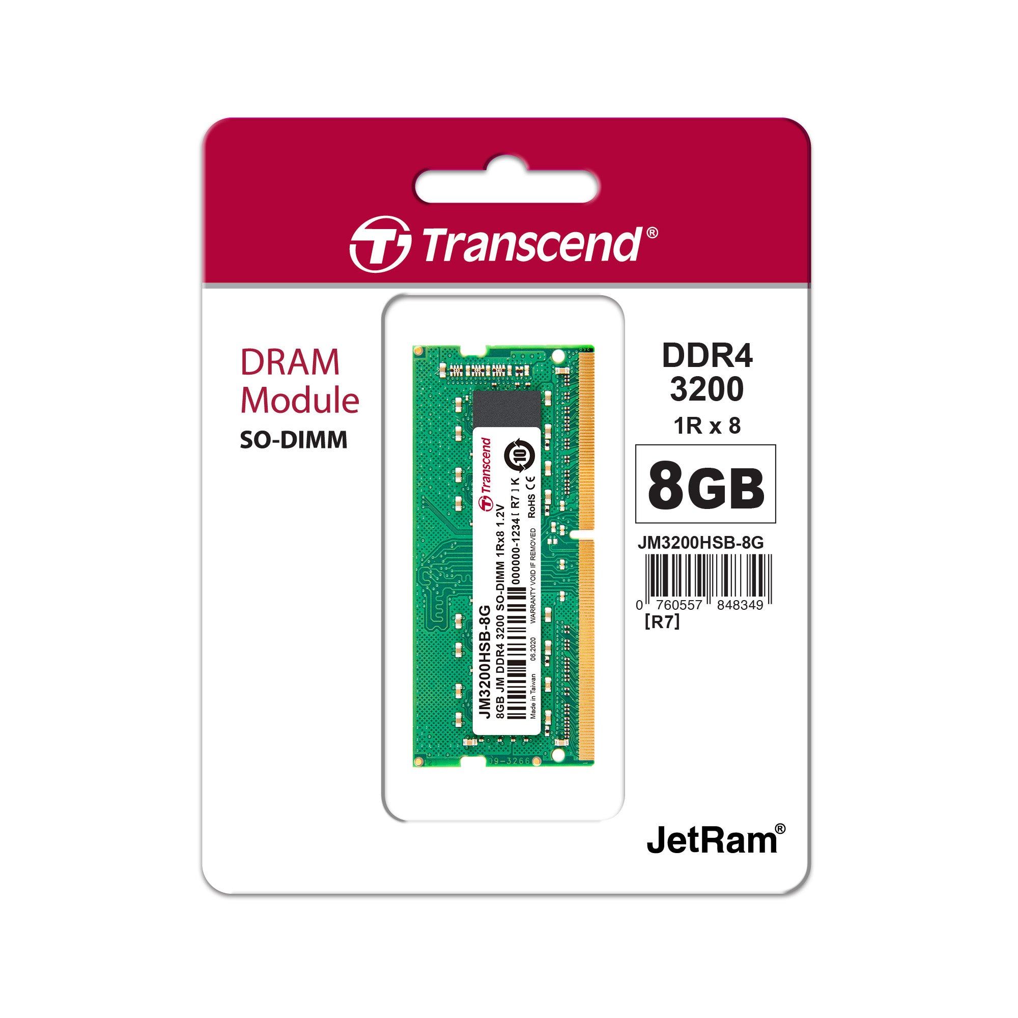 Transcend JetRam 8GB DDR4-3200 SO-DIMM Notebook Memory