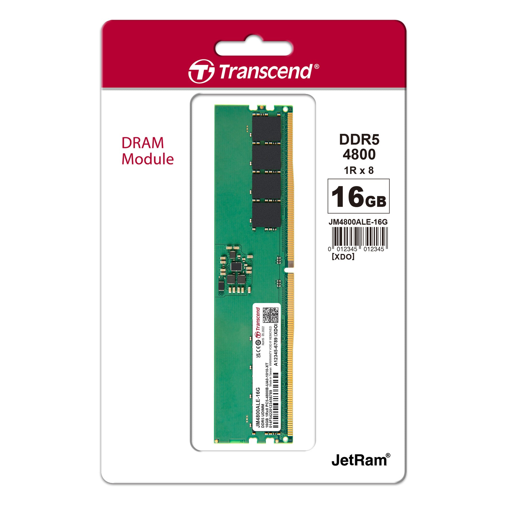 Transcend JetRam 16GB DDR5-4800 U-DIMM Desktop Memory