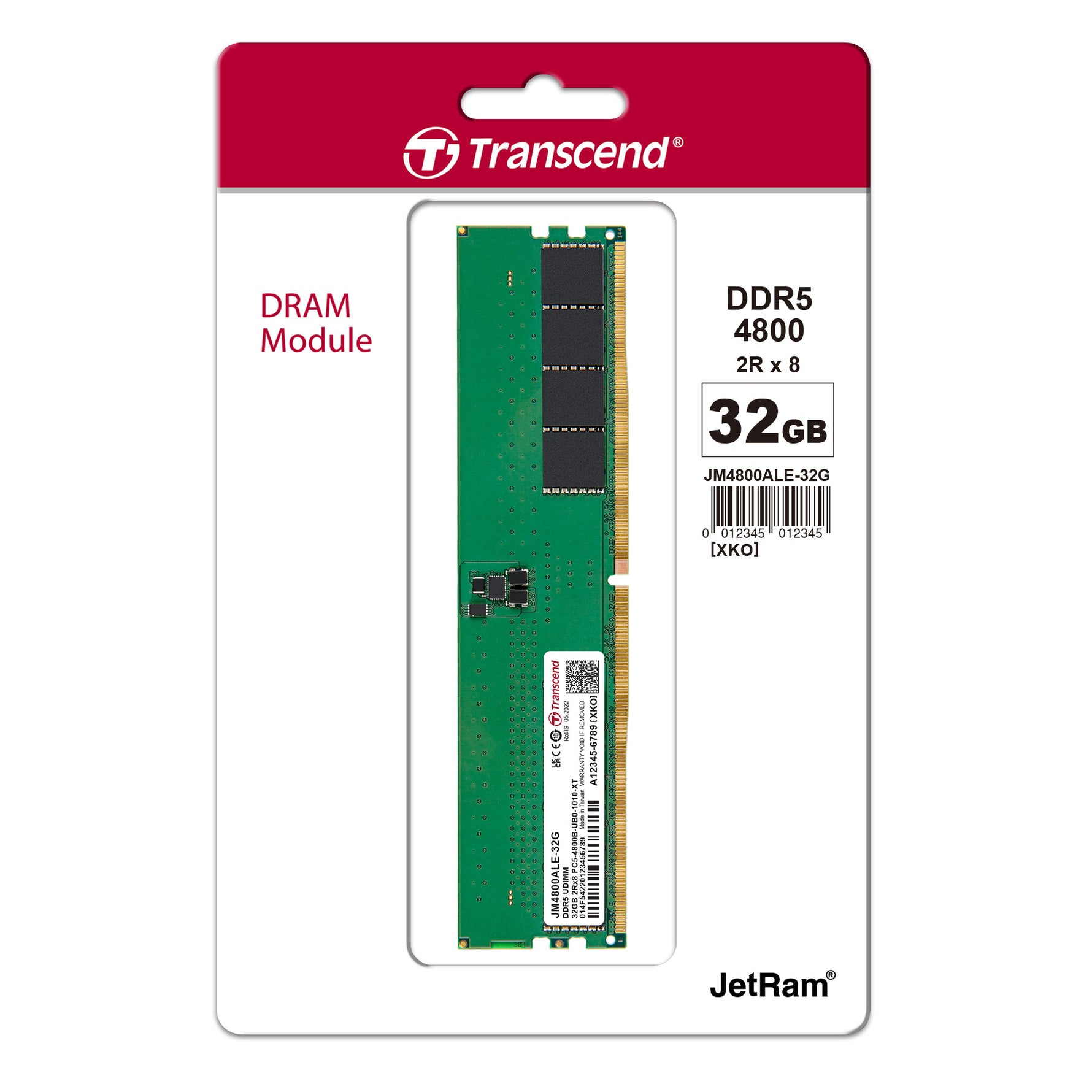 Transcend JetRam 32GB DDR5-4800 U-DIMM Desktop Memory