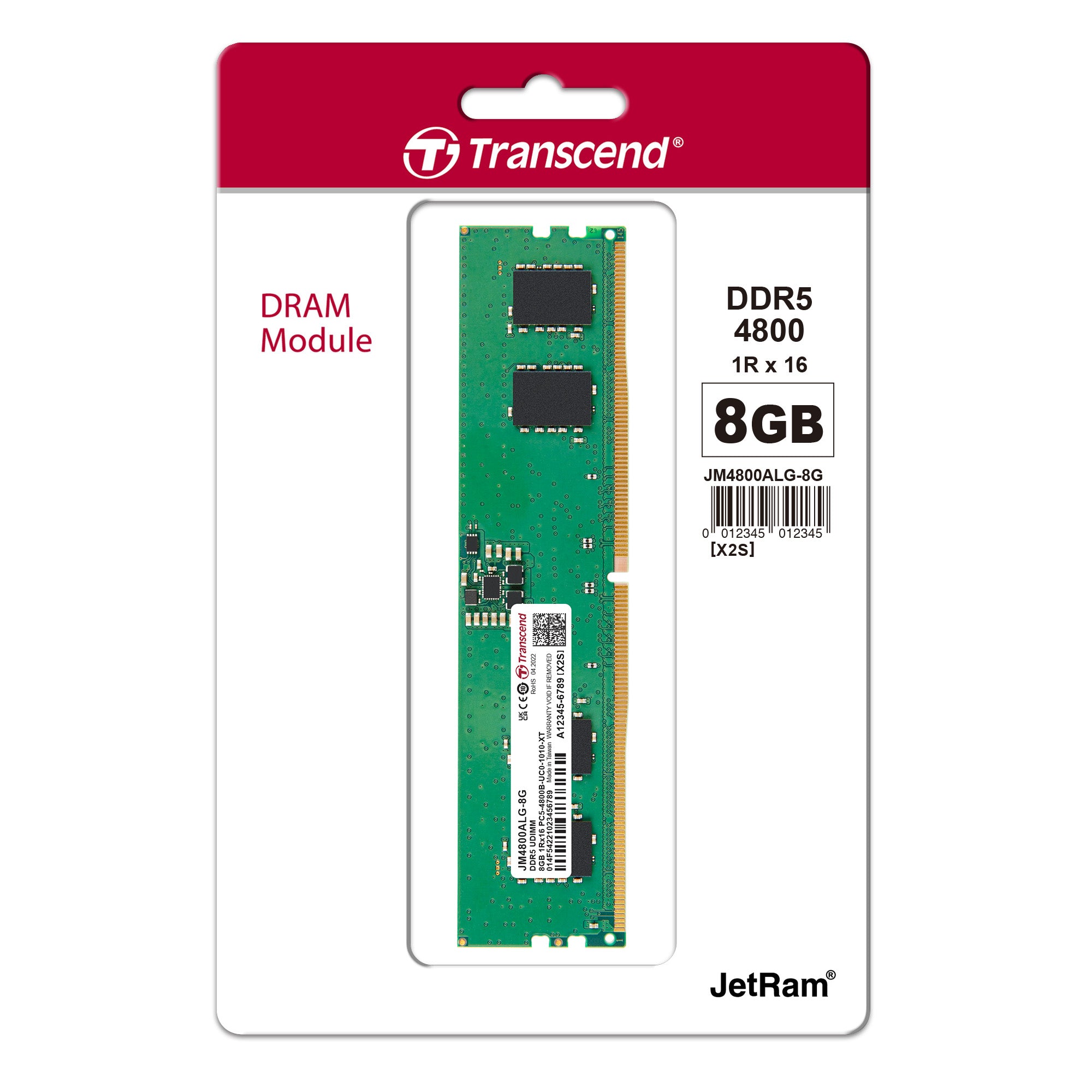 Transcend JetRam 8GB DDR5-4800 U-DIMM Desktop Memory