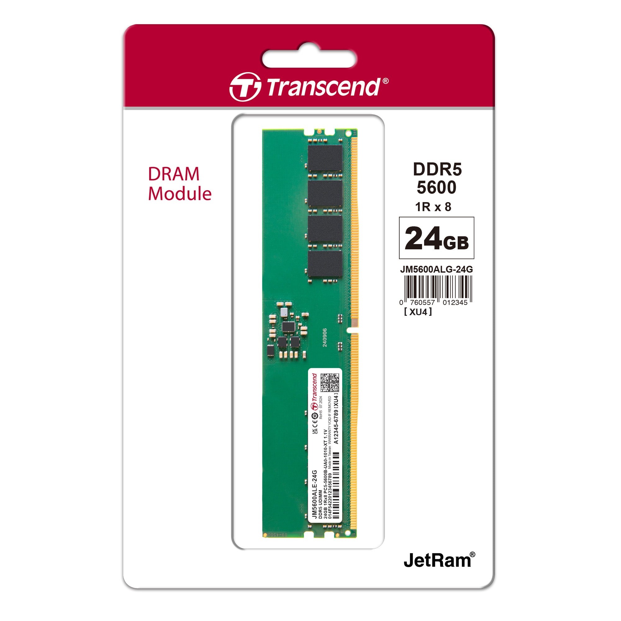 Transcend JetRam 24GB DDR5-5600 U-DIMM Desktop Memory