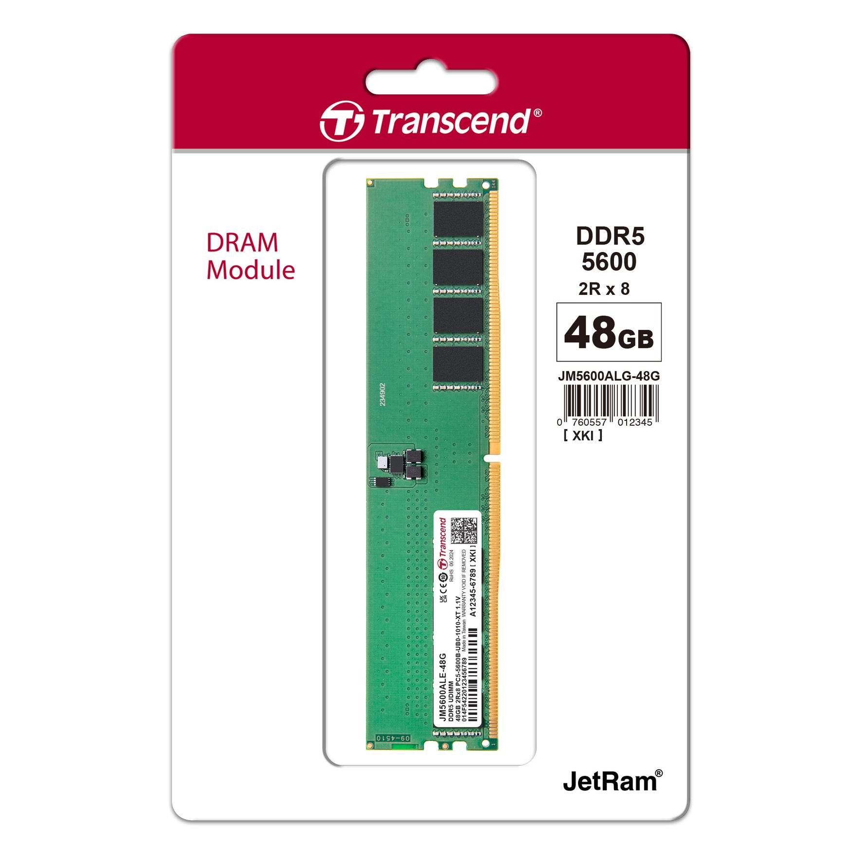 Transcend JetRam 48GB DDR5-5600 U-DIMM Desktop Memory