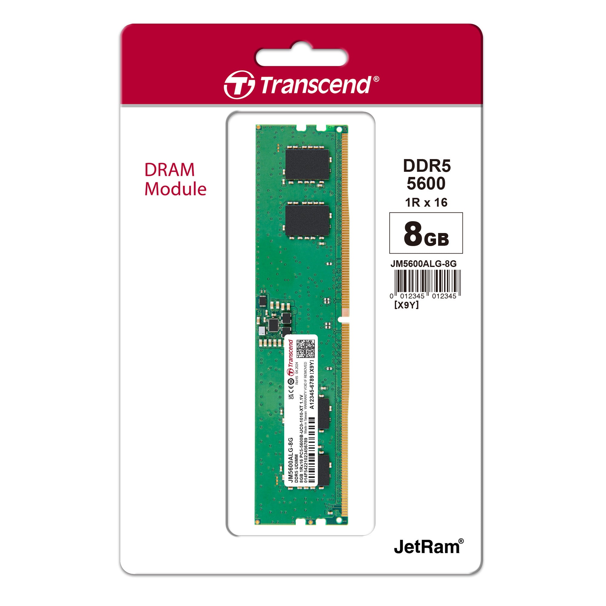 Transcend JetRam 8GB DDR5-5600 U-DIMM Desktop Memory