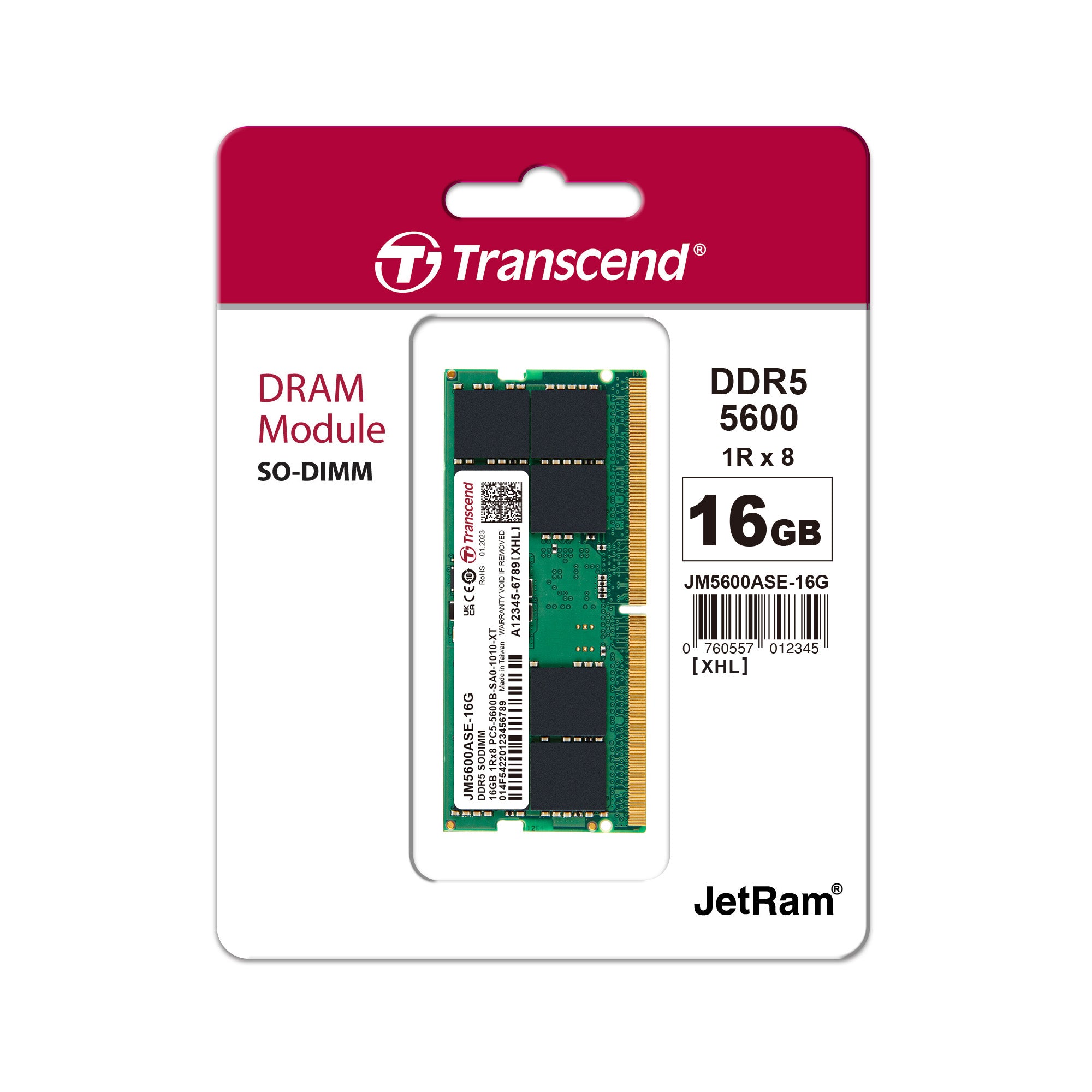 Transcend JetRam 16GB DDR5-5600 SO-DIMM Notebook Memory