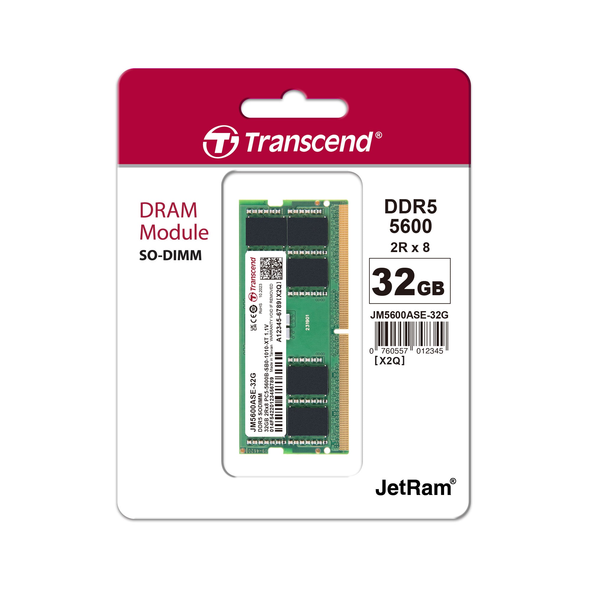 Transcend JetRam 32GB DDR5-5600 SO-DIMM Notebook Memory
