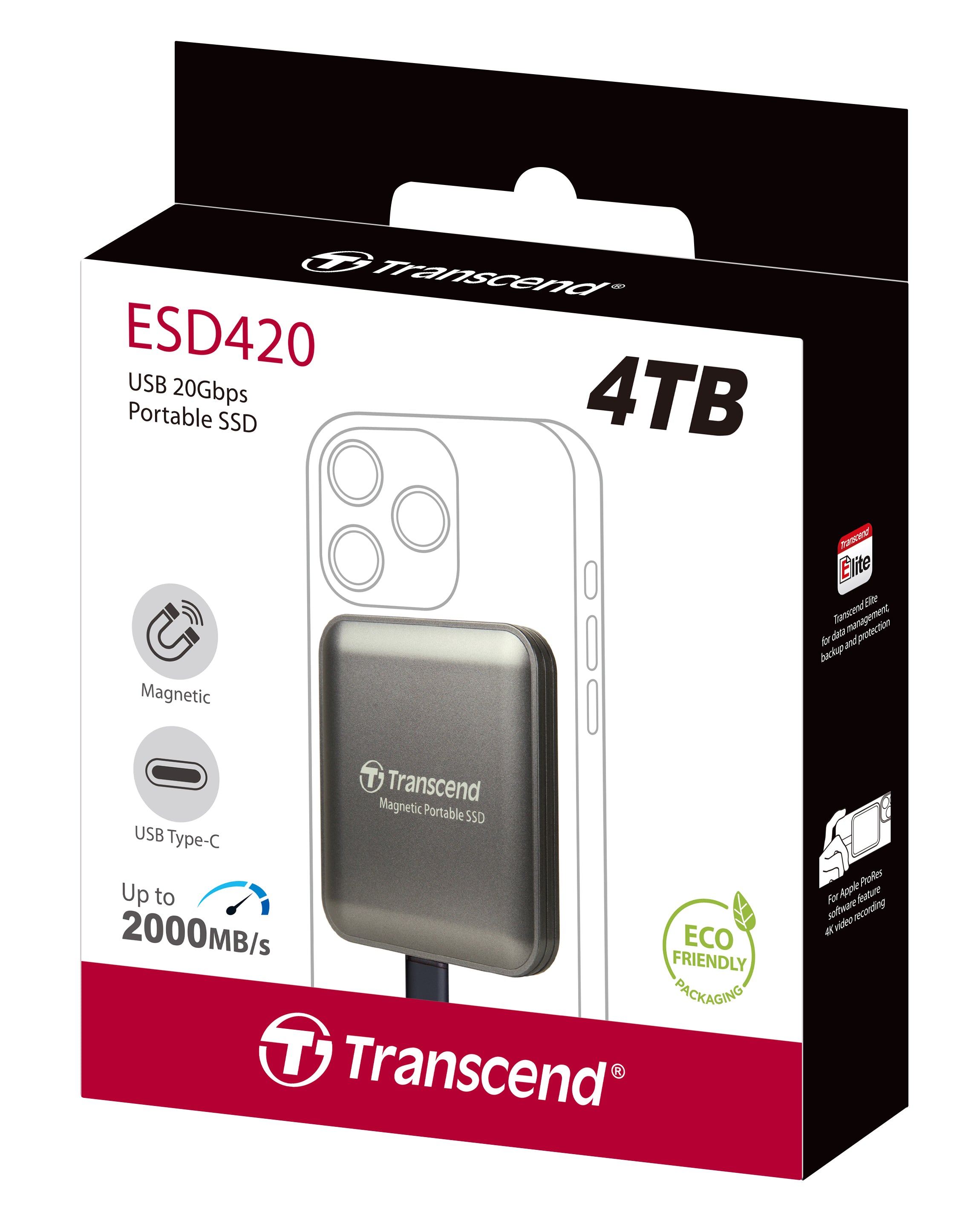 Transcend ESD420C 4TB Magnetic Portable SSD USB-C Iron Grey