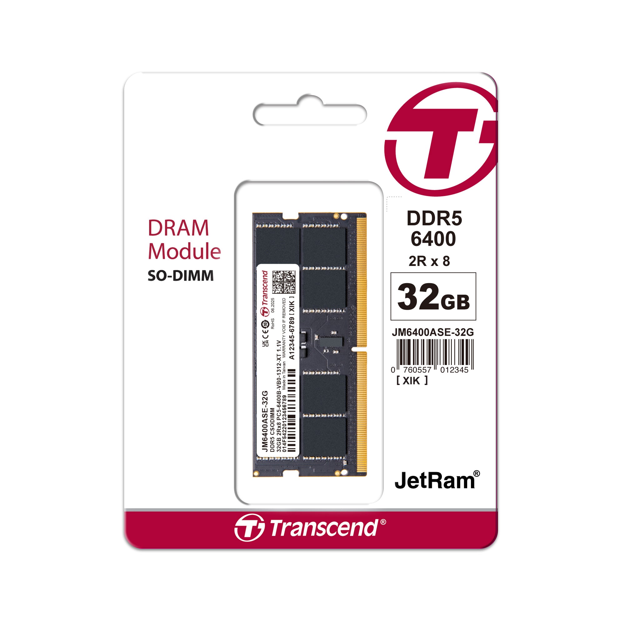 Transcend JetRam 32GB DDR5-6400 CSODIMM Notebook Memory