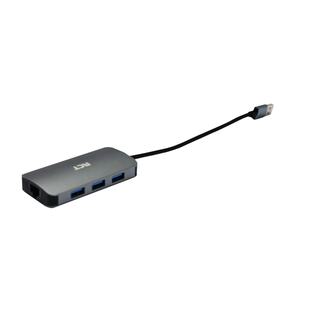 RCT 4-in-1 USB type A hub with 3 USB 3.0 Type A ports and 1 RJ45 Gigabit ethernet port