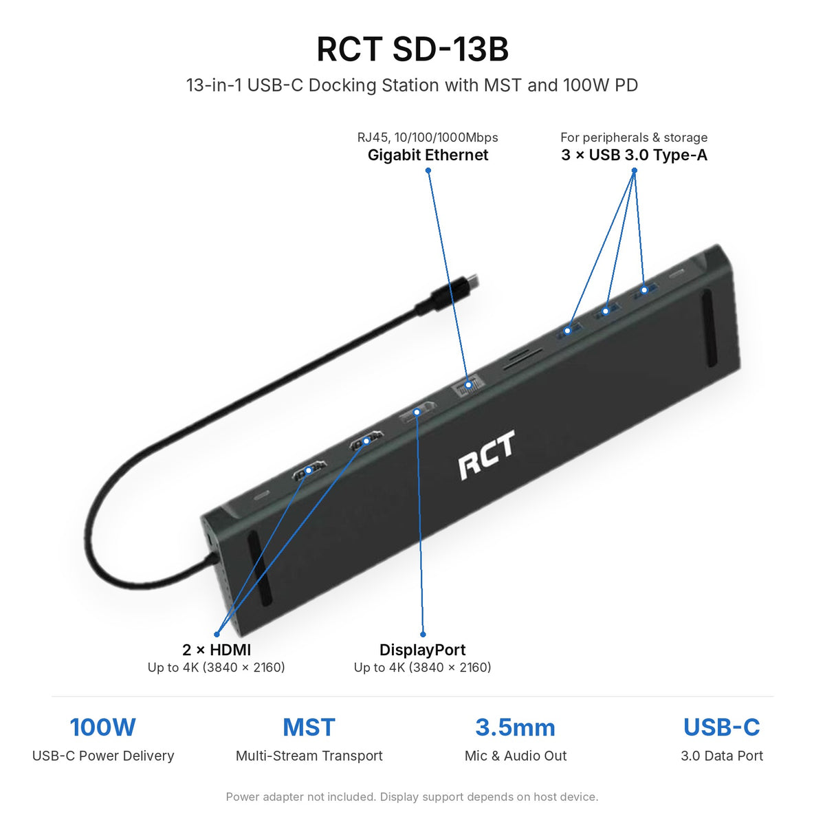 RCT SD-13B 13-in-1 USB-C Docking Station with MST and 100W PD