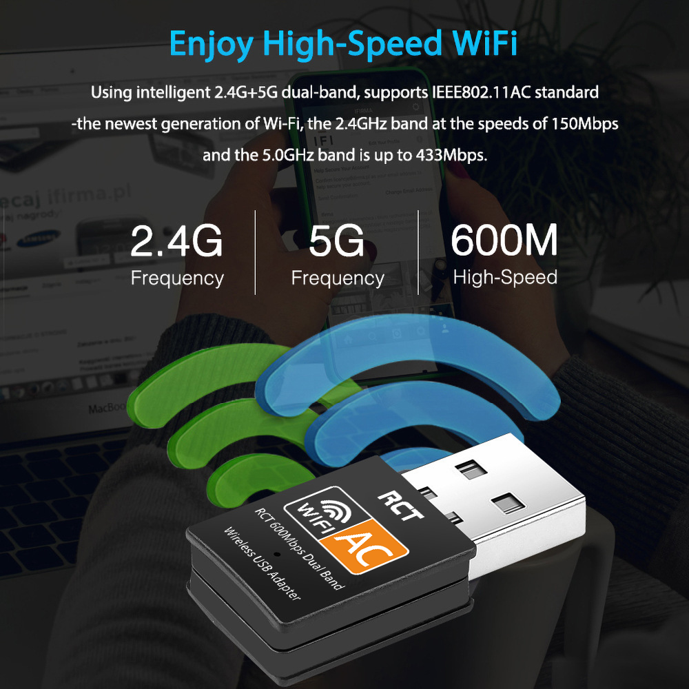 RCT ADP-4501AC 600Mbps Dual Band Wireless USB Wi-Fi Adapter