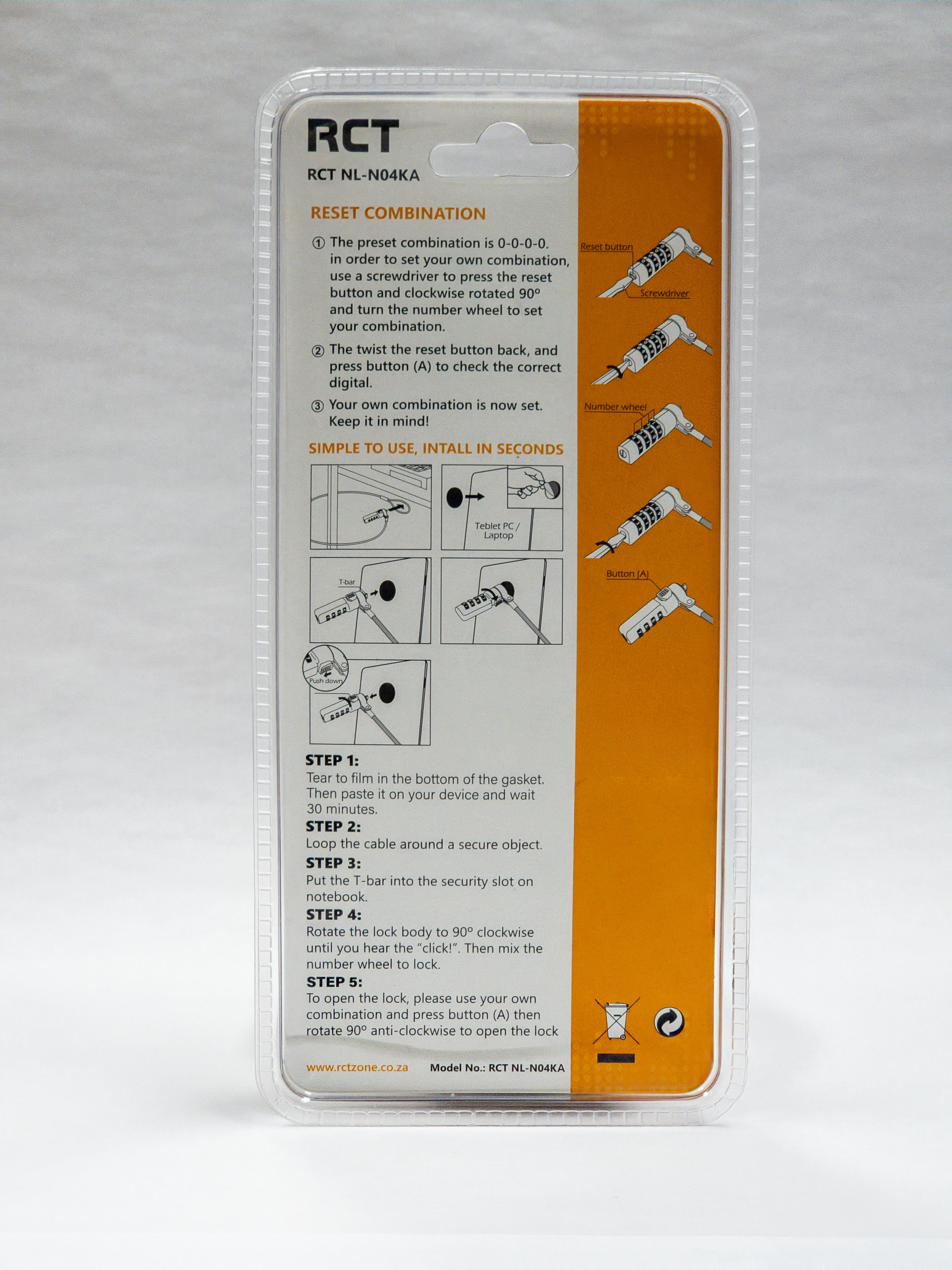 RCT NL-N04KA 4-Dial Combination Notebook Security Lock