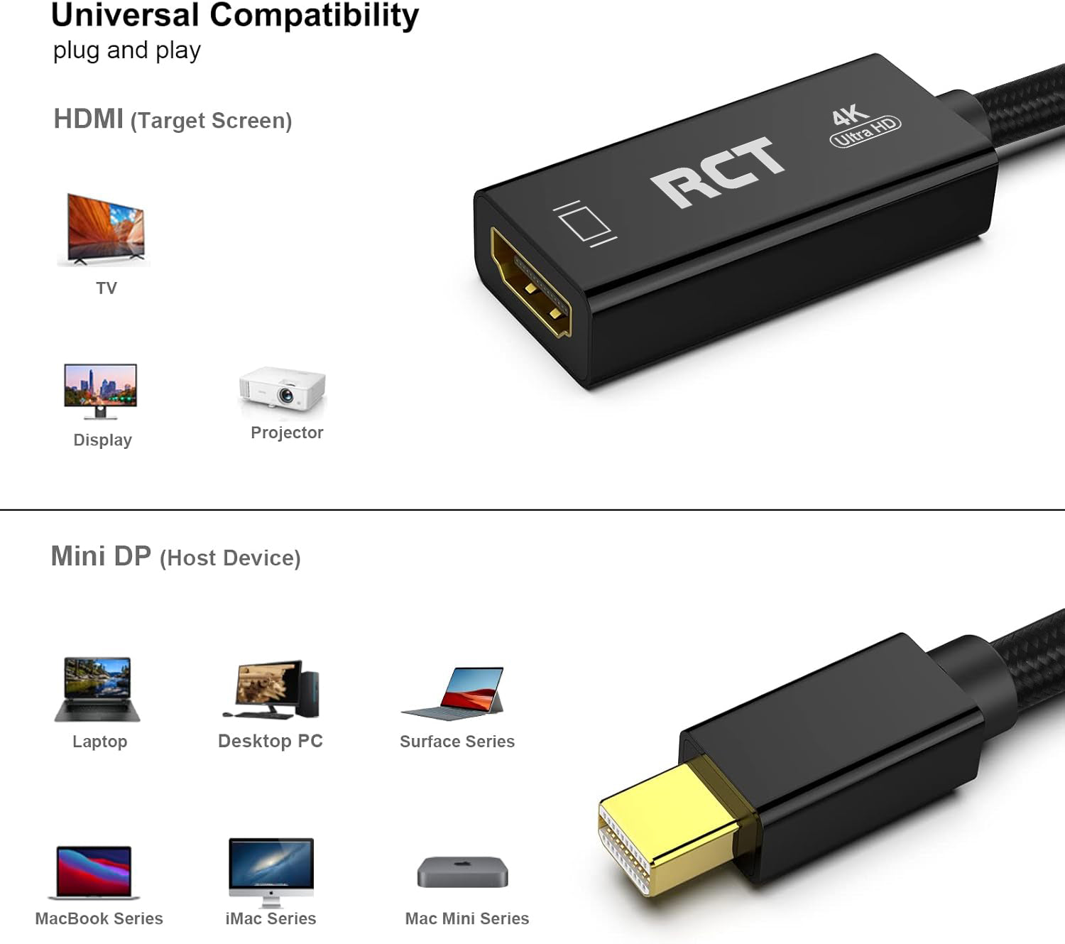 RCT ADP-MDPHDMI Mini DisplayPort to HDMI 4K Adapter - image 2