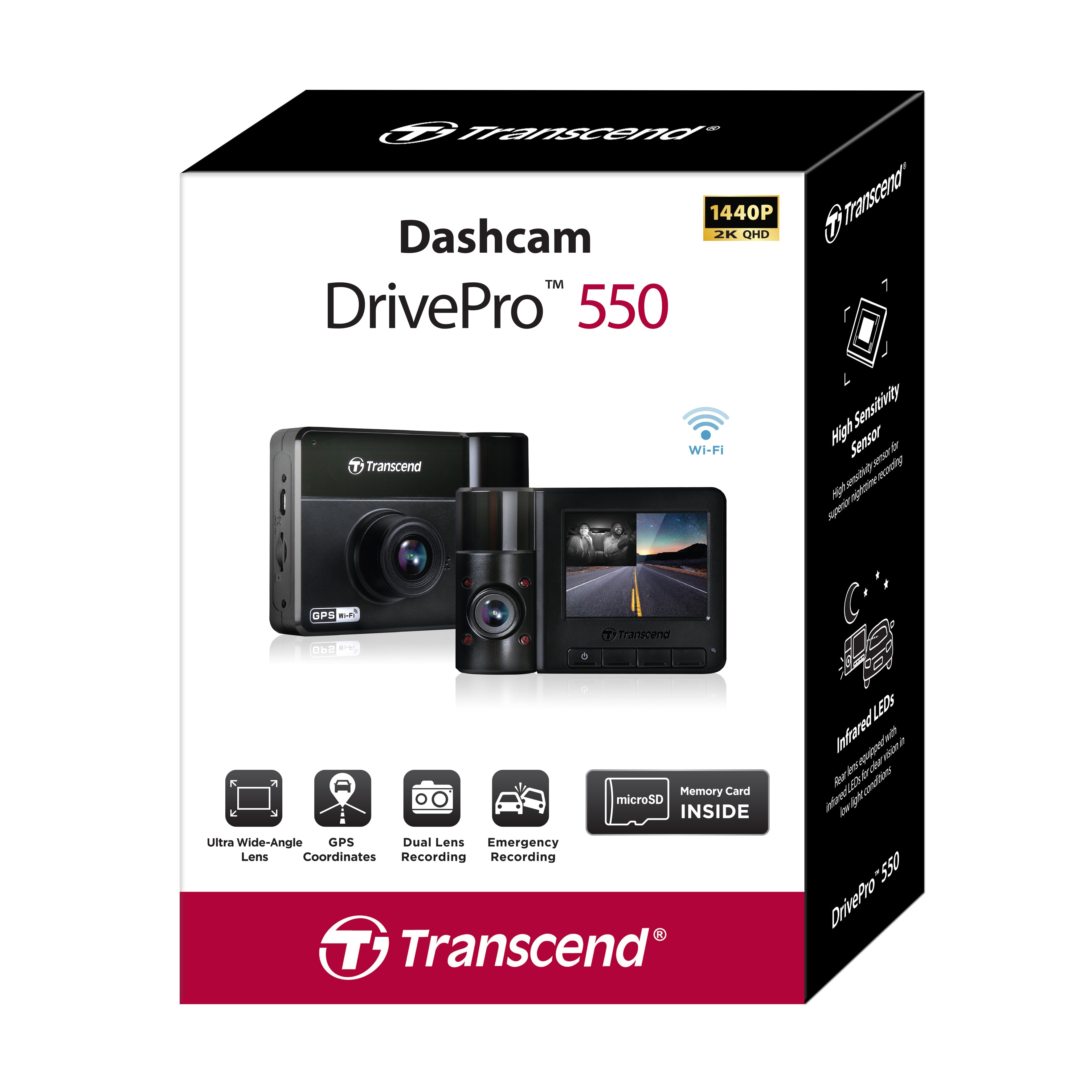 Transcend DrivePro 550 128GB 2K QHD Dual-Lens Dashcam