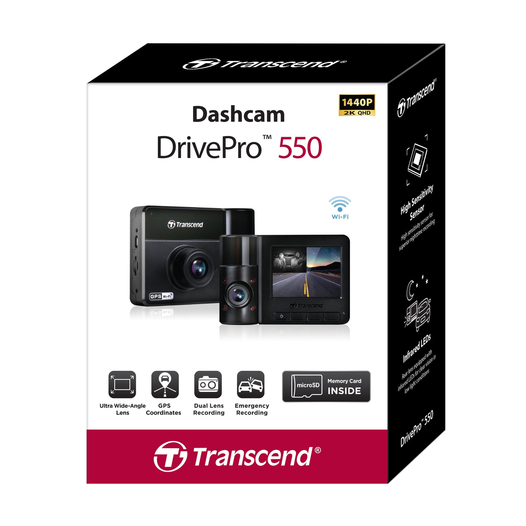 Transcend DrivePro 550 128GB 2K QHD Dual-Lens Dashcam