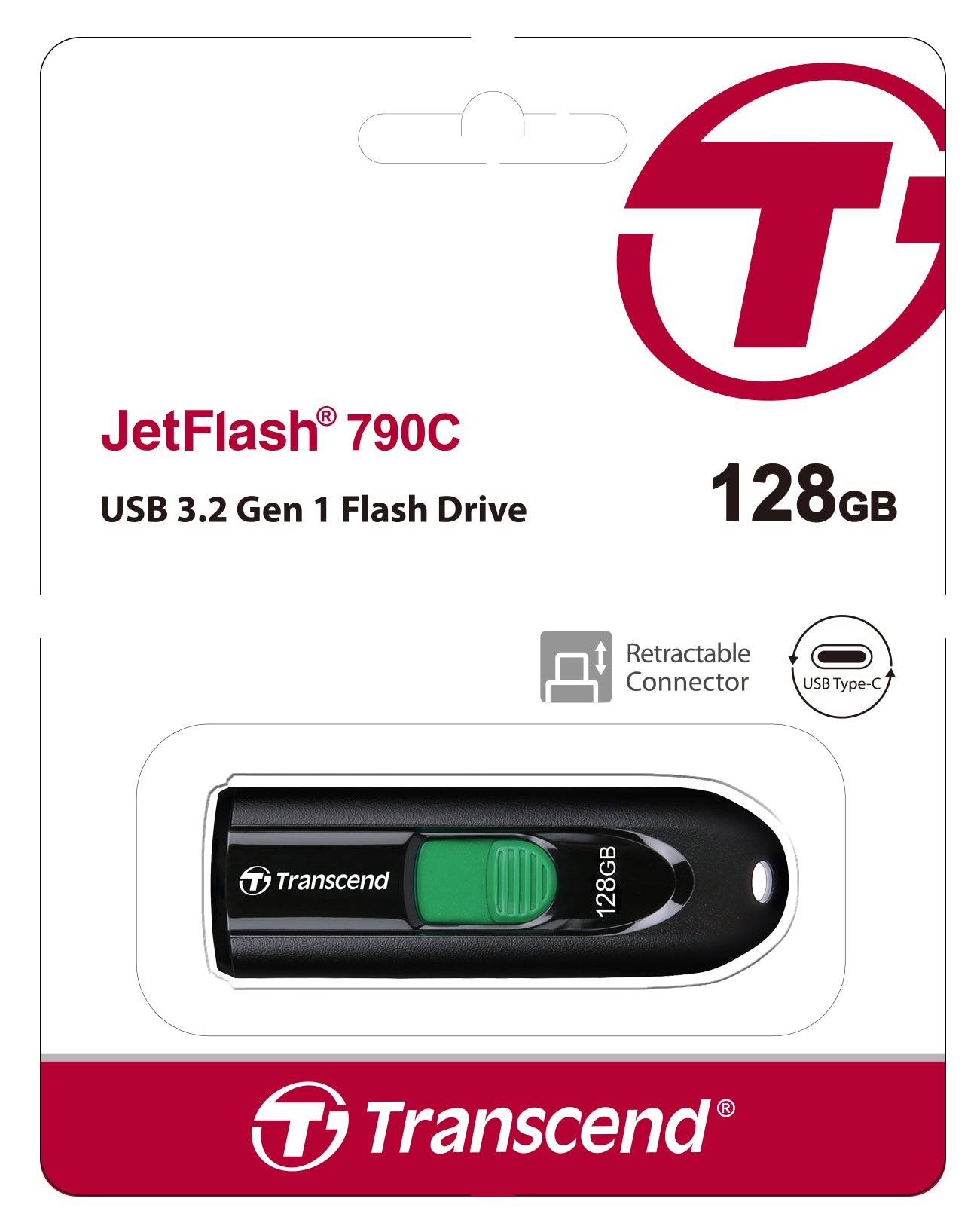 Transcend JetFlash 790C 128GB USB-C Flash Drive Black