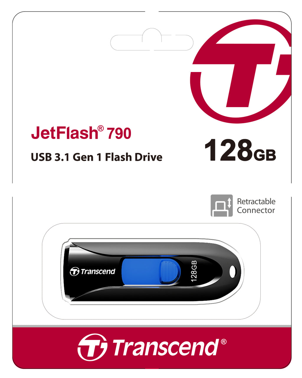 Transcend JetFlash 790 128GB USB 3.1 Gen 1 Flash Drive Black