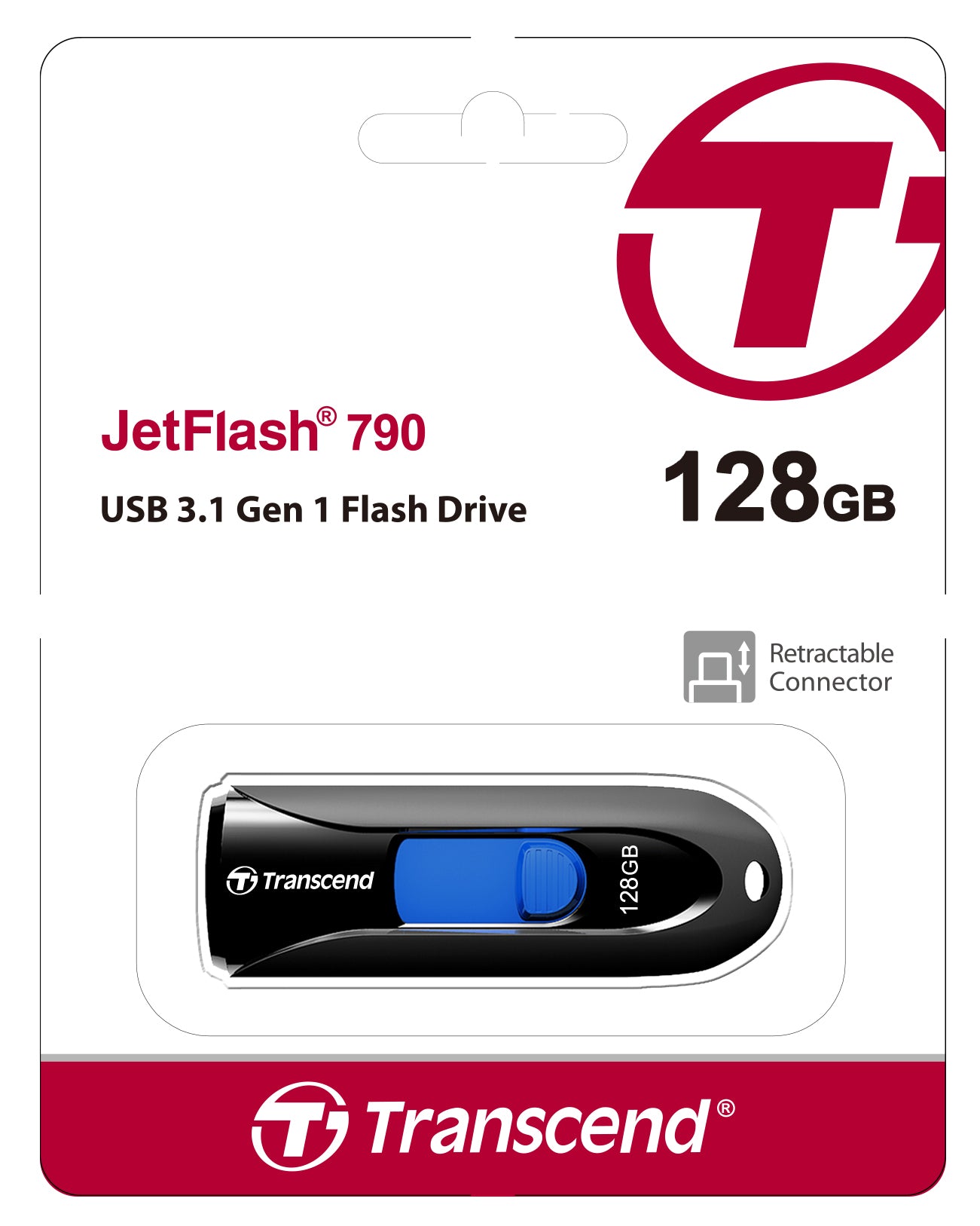 Transcend JetFlash 790 128GB USB 3.1 Gen 1 Flash Drive Black