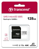 Transcend 300S 128GB microSDXC UHS-I U3 V30 A1 Memory Card with Adapter
