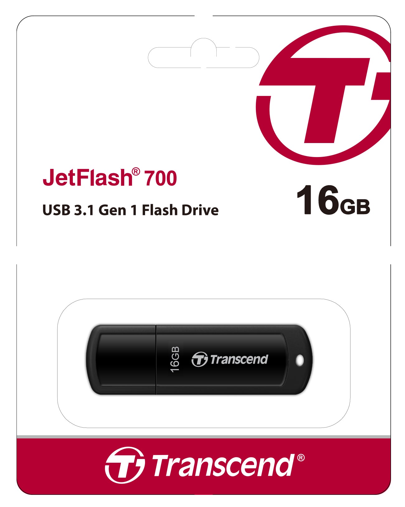 Transcend JetFlash 700 16GB USB 3.1 Gen 1 Flash Drive Black