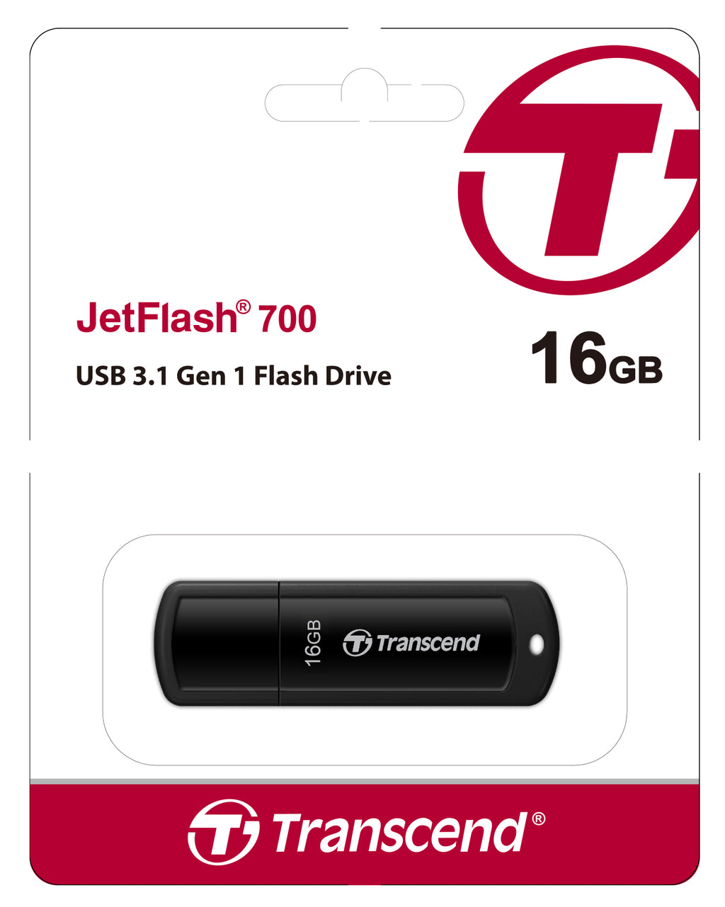 Transcend JetFlash 700 16GB USB 3.1 Gen 1 Flash Drive Black