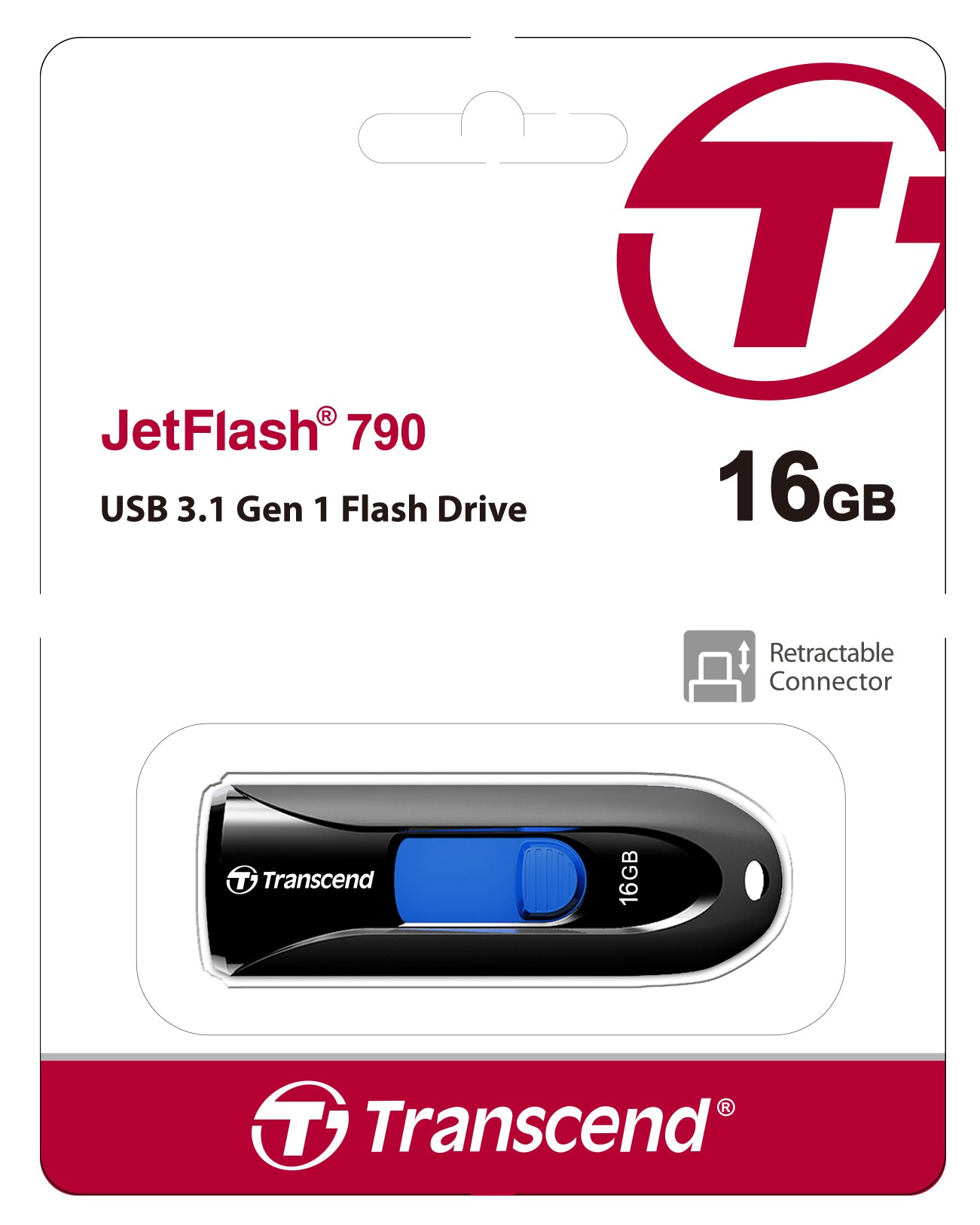 Transcend JetFlash 790 16GB USB 3.1 Gen 1 Flash Drive Black