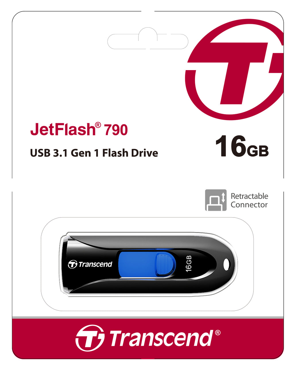 Transcend JetFlash 790 16GB USB 3.1 Gen 1 Flash Drive Black