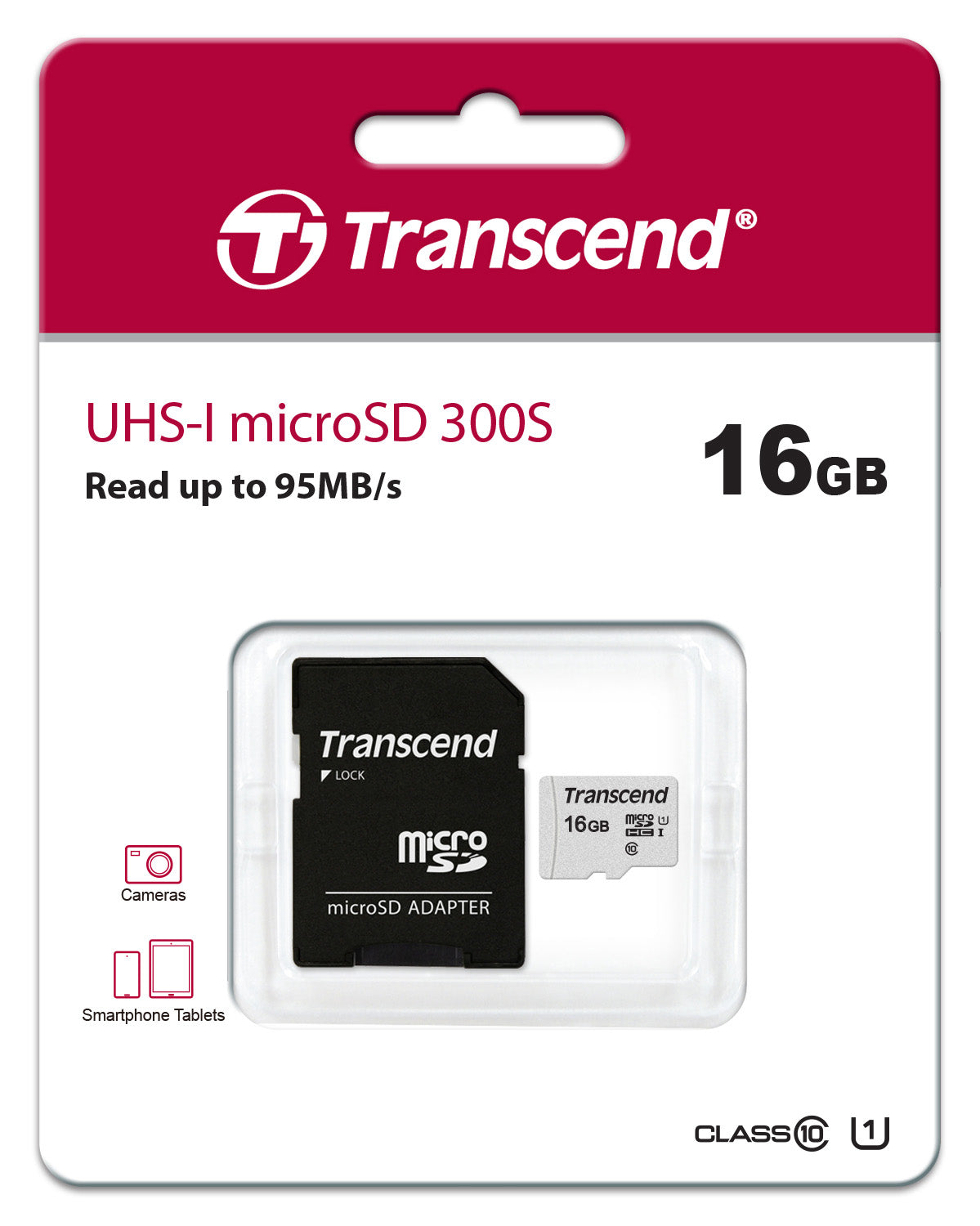 Transcend 300S 16GB microSDHC UHS-I U1 Class 10 Memory Card with Adapter