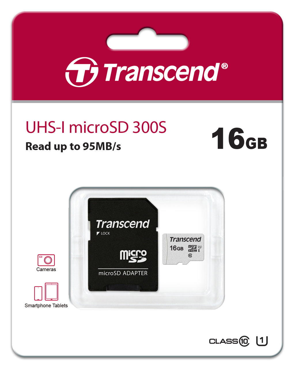 Transcend 300S 16GB microSDHC UHS-I U1 Class 10 Memory Card with Adapter