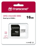 Transcend 300S 16GB microSDHC UHS-I U1 Class 10 Memory Card with Adapter