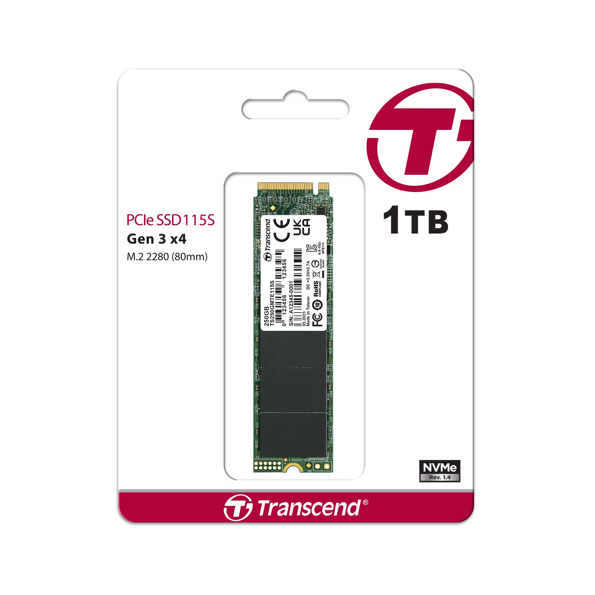 Transcend MTE115S 1TB M.2 2280 PCIe Gen3x4 NVMe SSD
