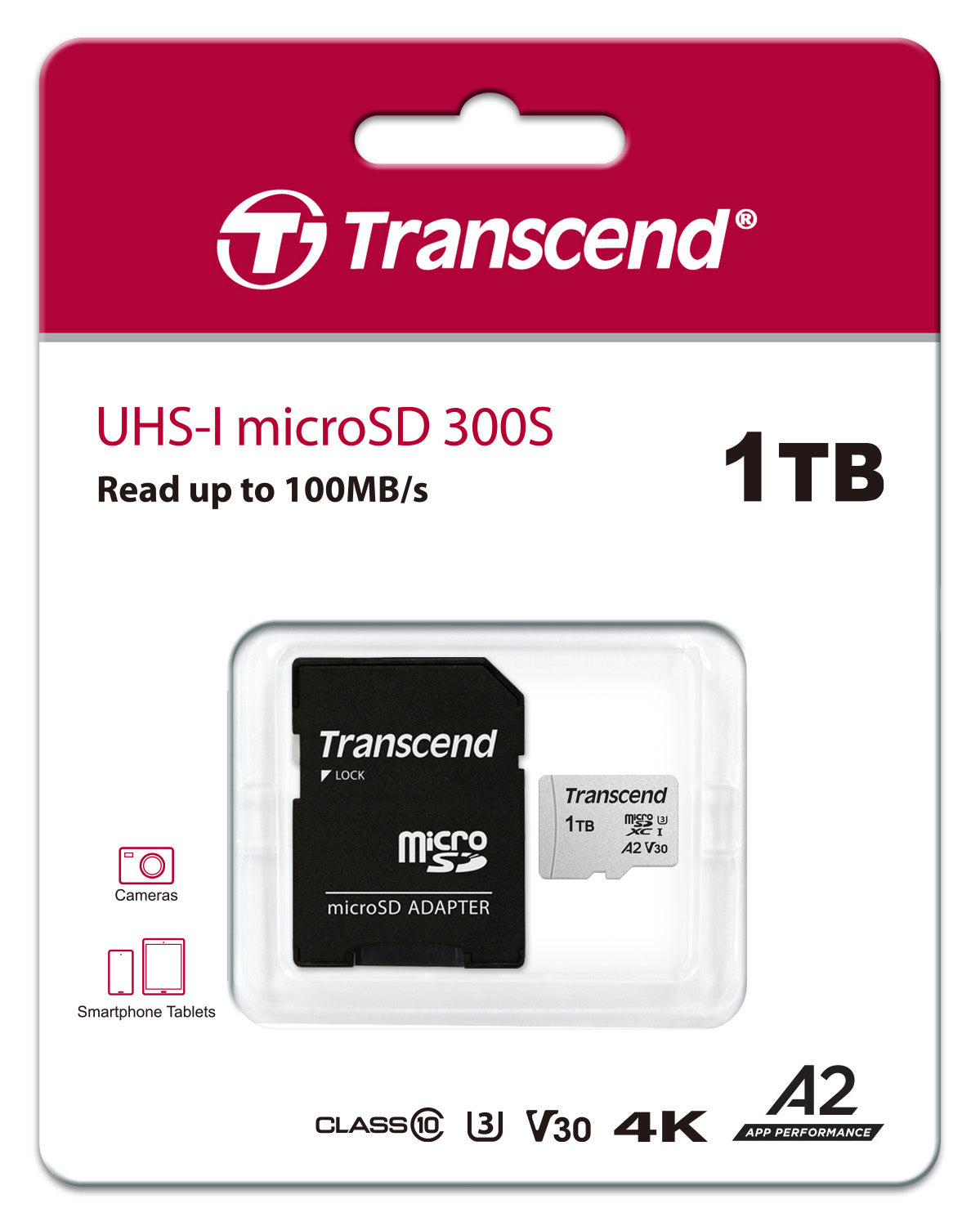 Transcend 300S 1TB microSDXC UHS-I U3 V30 A2 Memory Card with Adapter