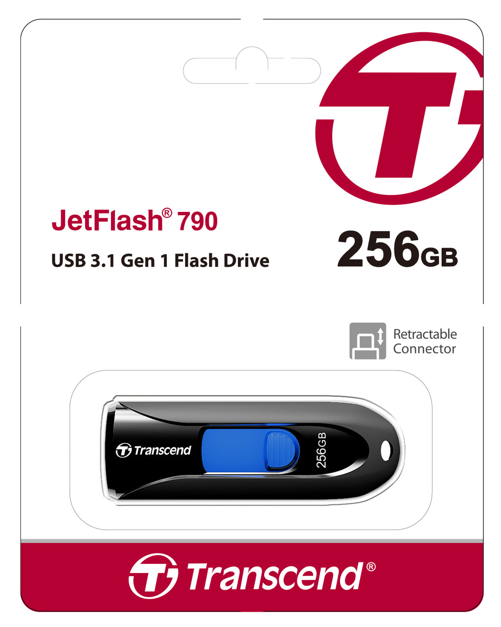 Transcend JetFlash 790 256GB USB 3.1 Gen 1 Flash Drive Black